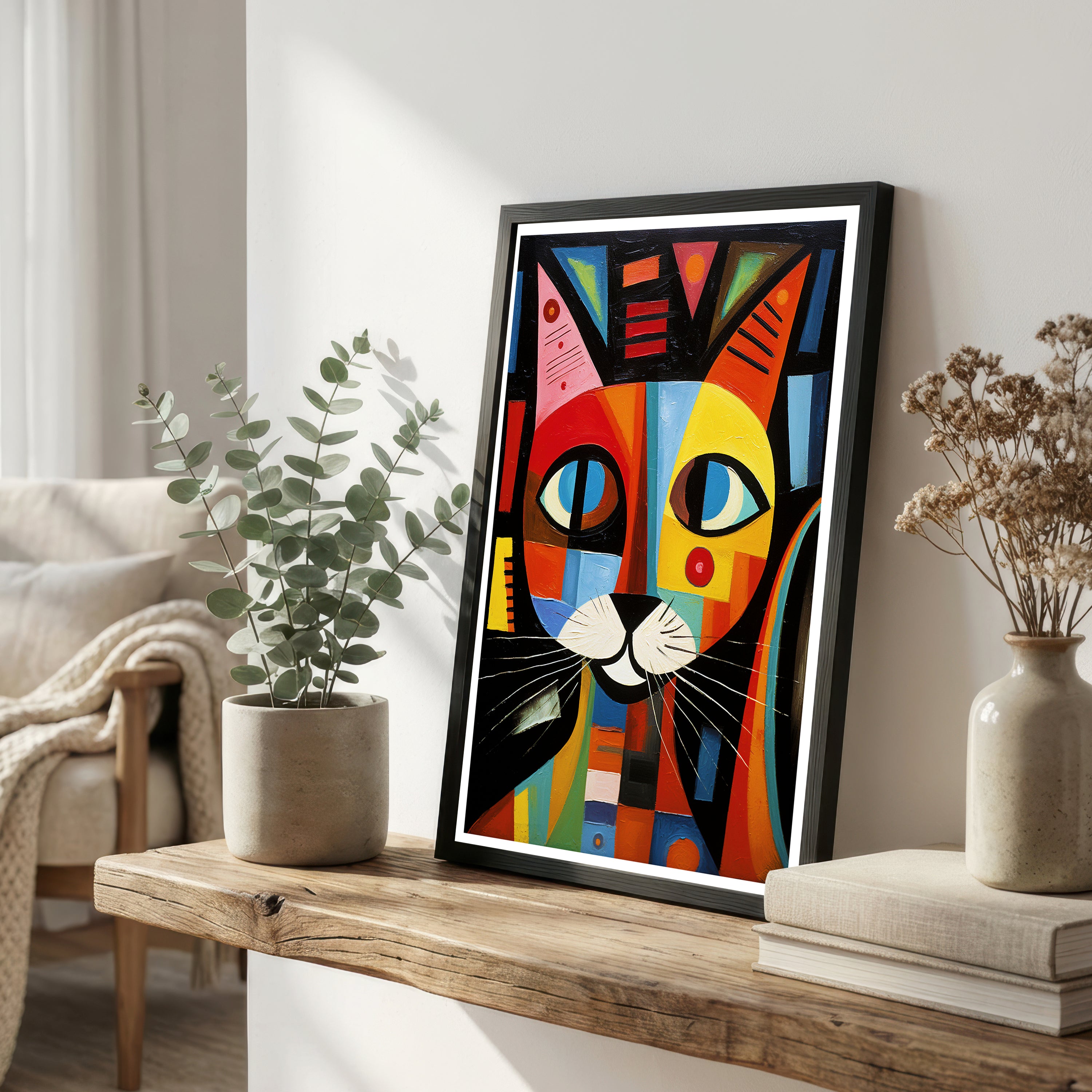 Colorful Geometric Cat Art Print