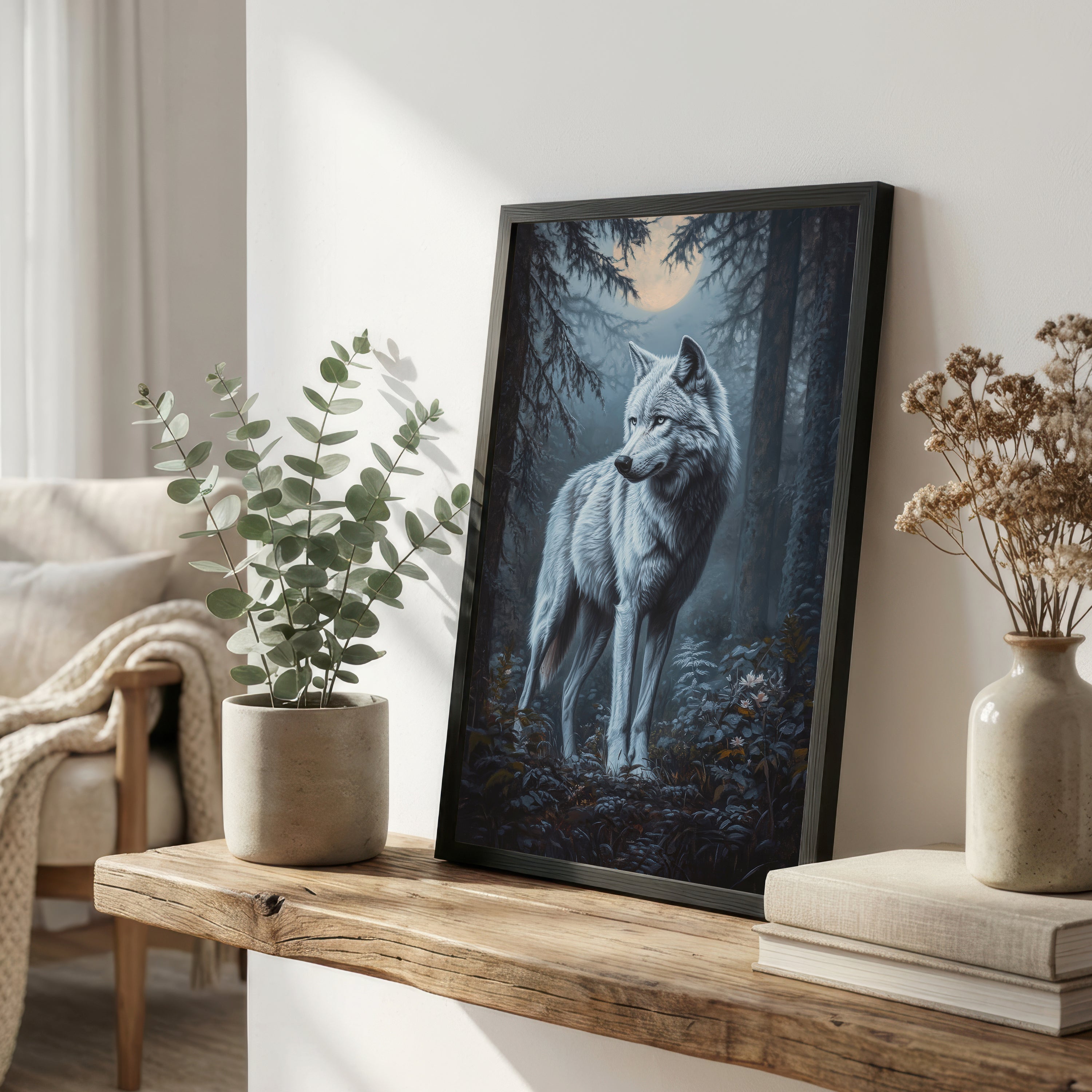 Moonlit Wolf Forest Art Print