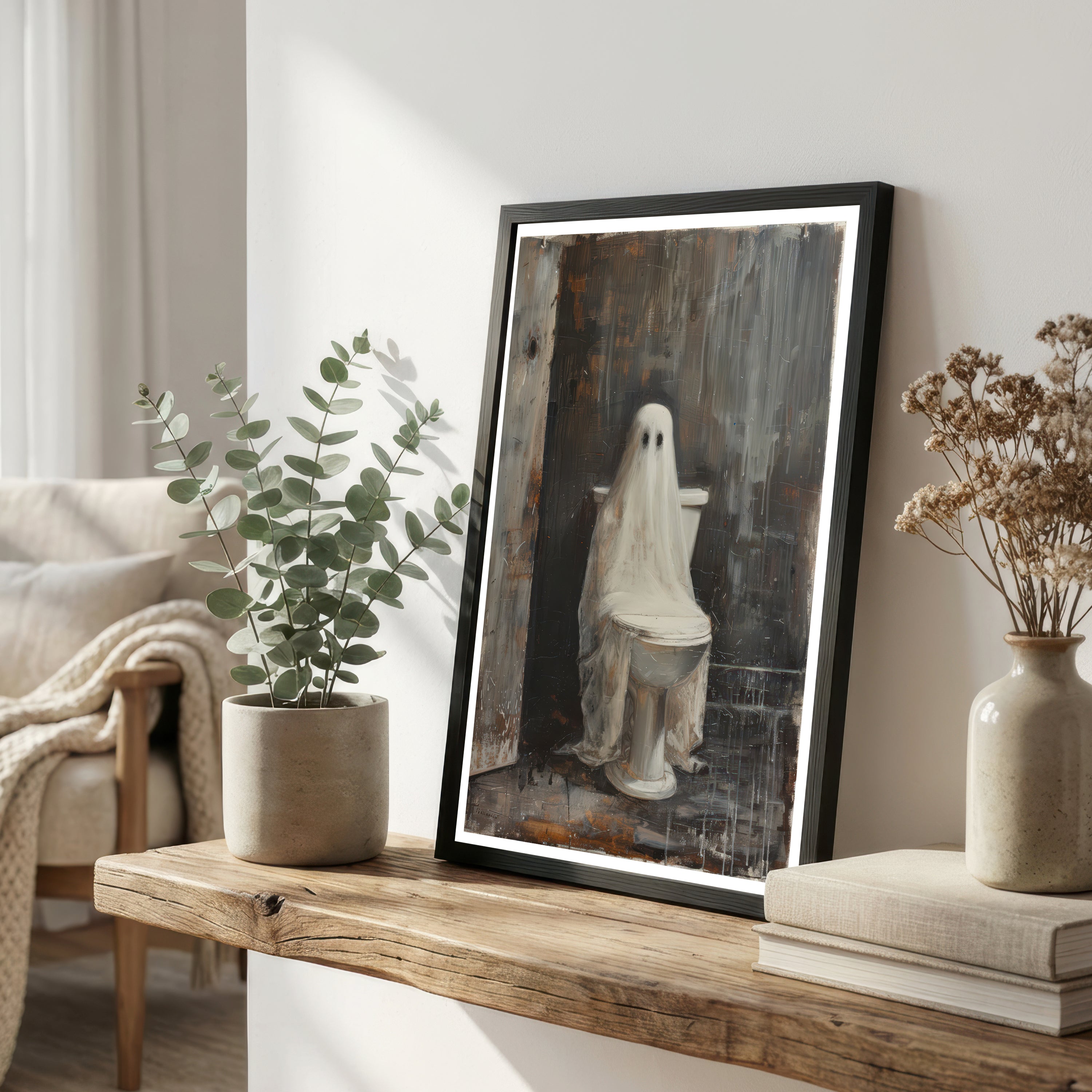 Ghost on Toilet Dark Art Print