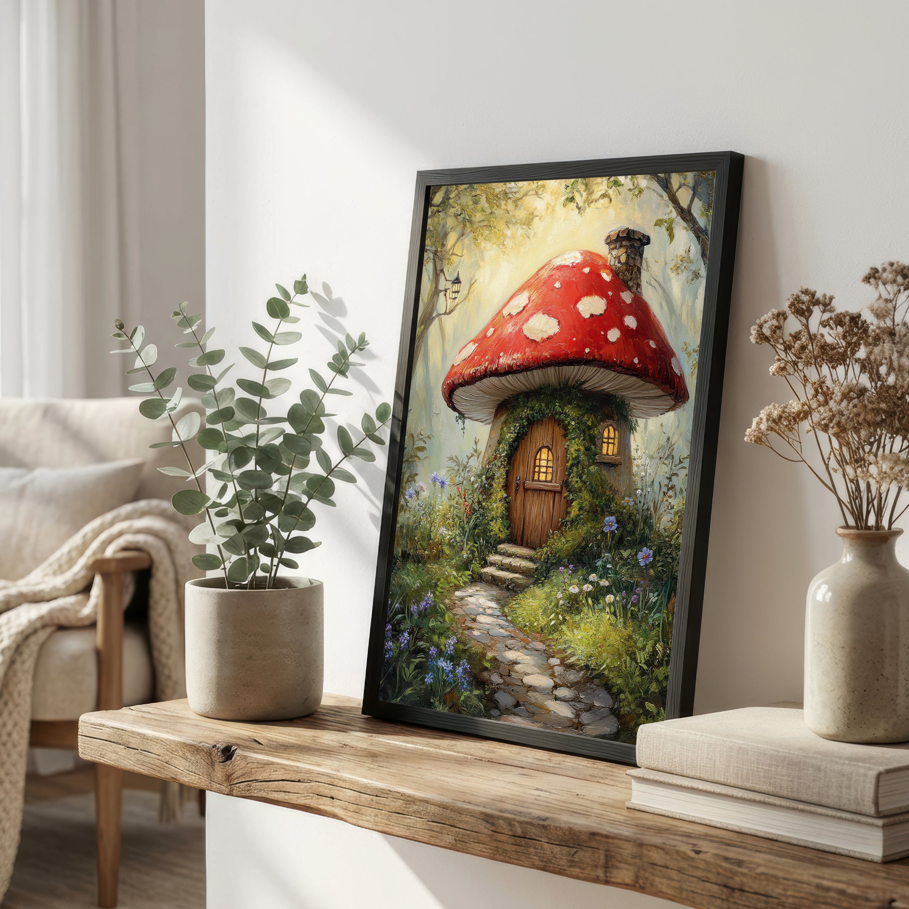 Enchanted Mushroom Cottage Art Print