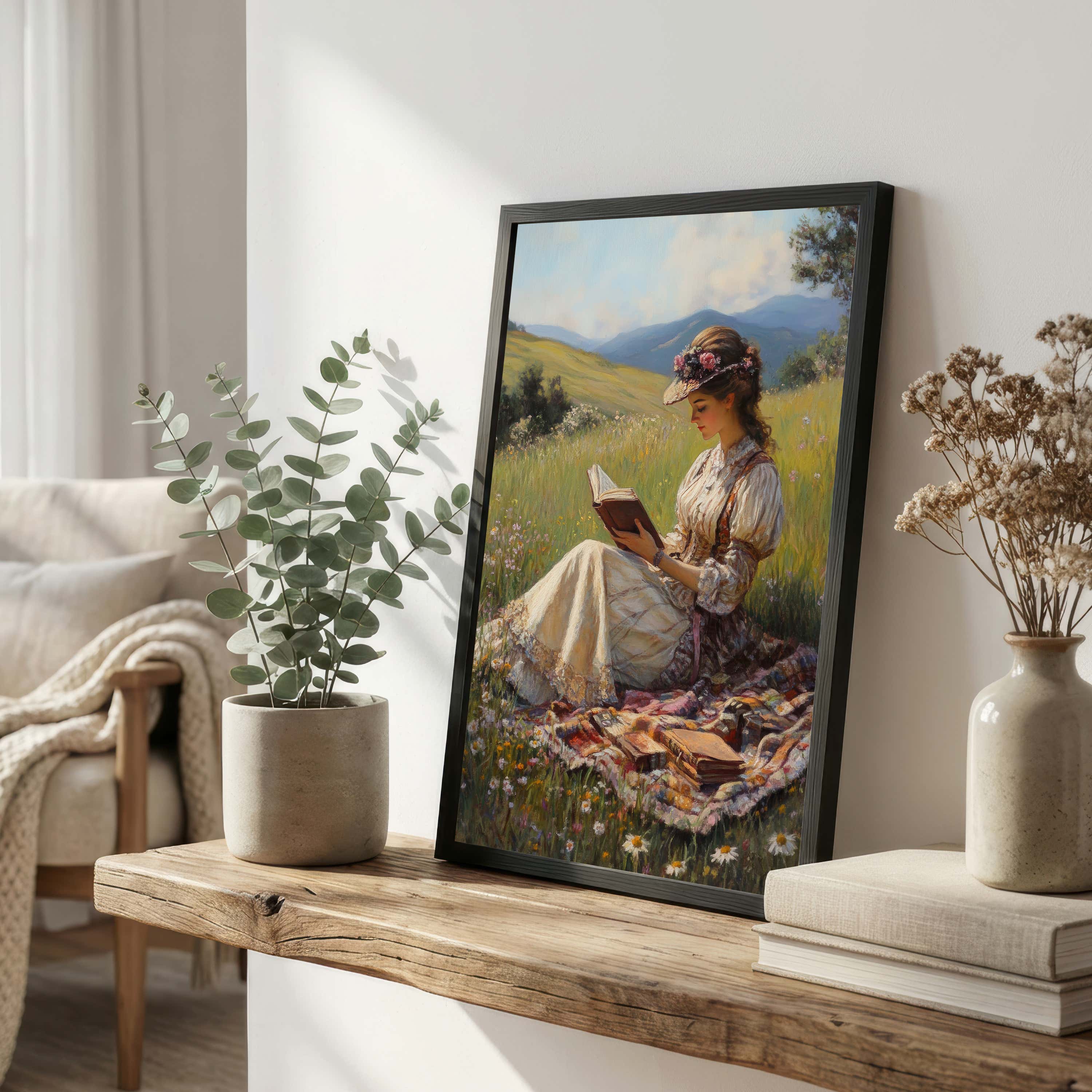Woman Reading in a Meadow Art Print