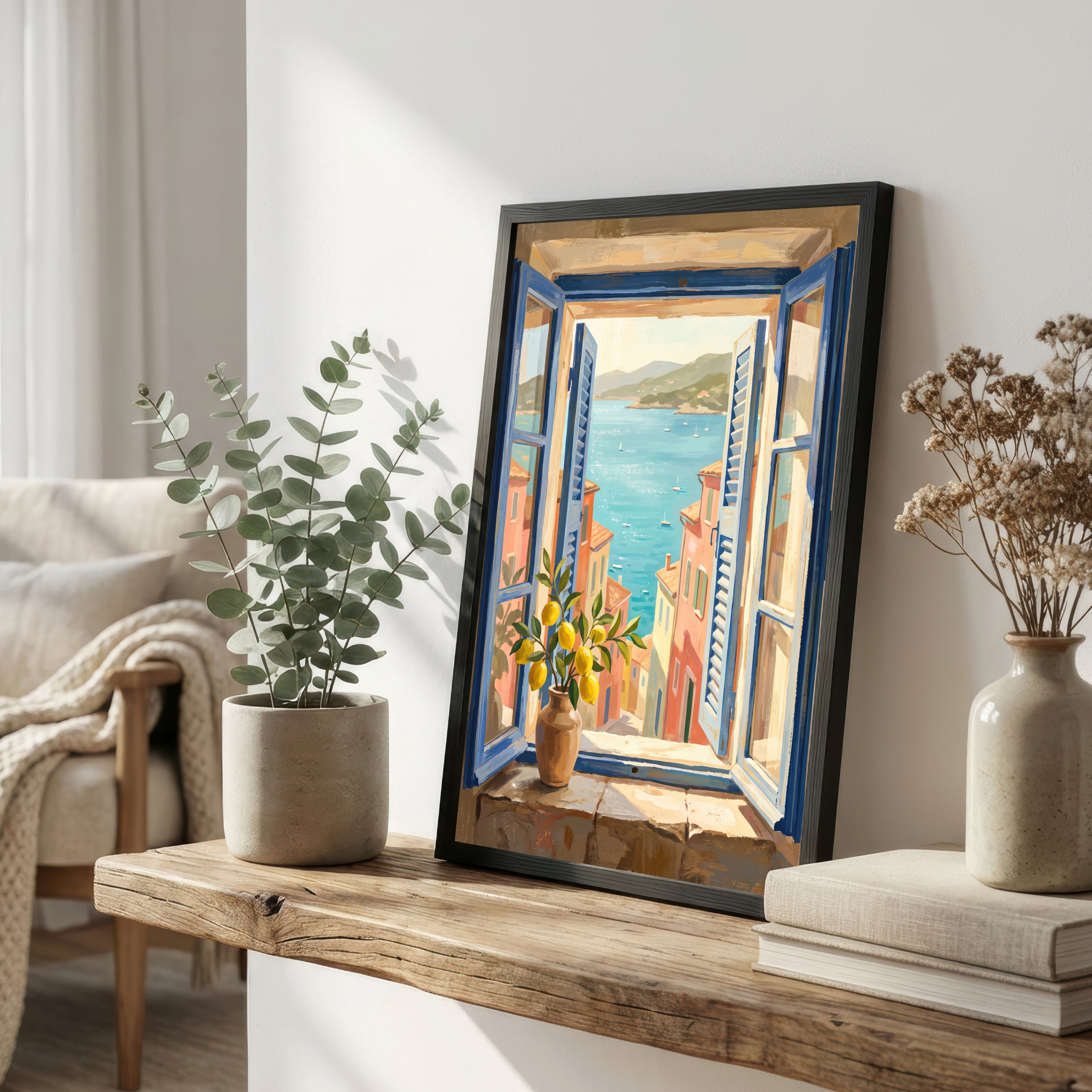 Mediterranean Window Sea View Art Print