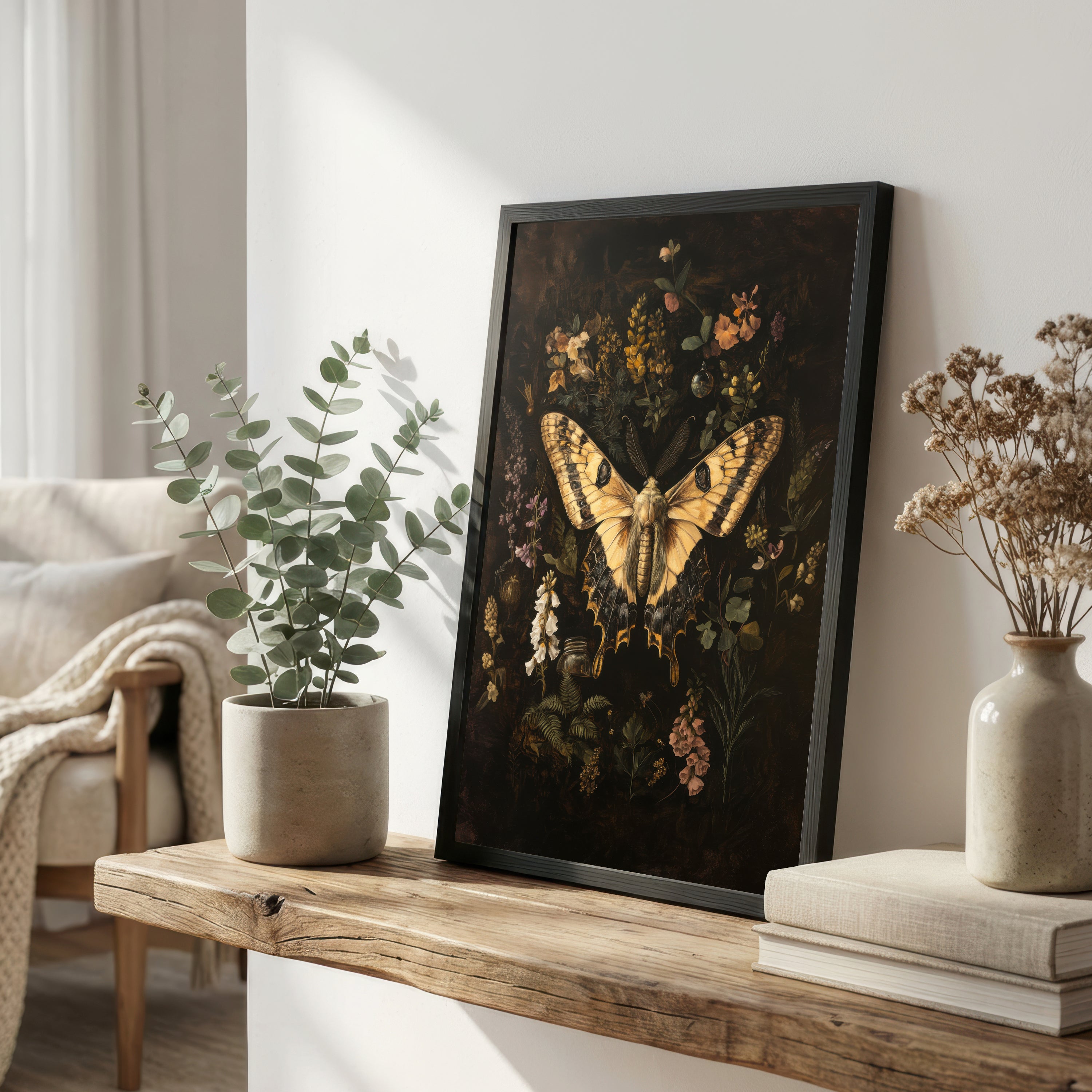 Moth Botanical Dark Academia Art Print