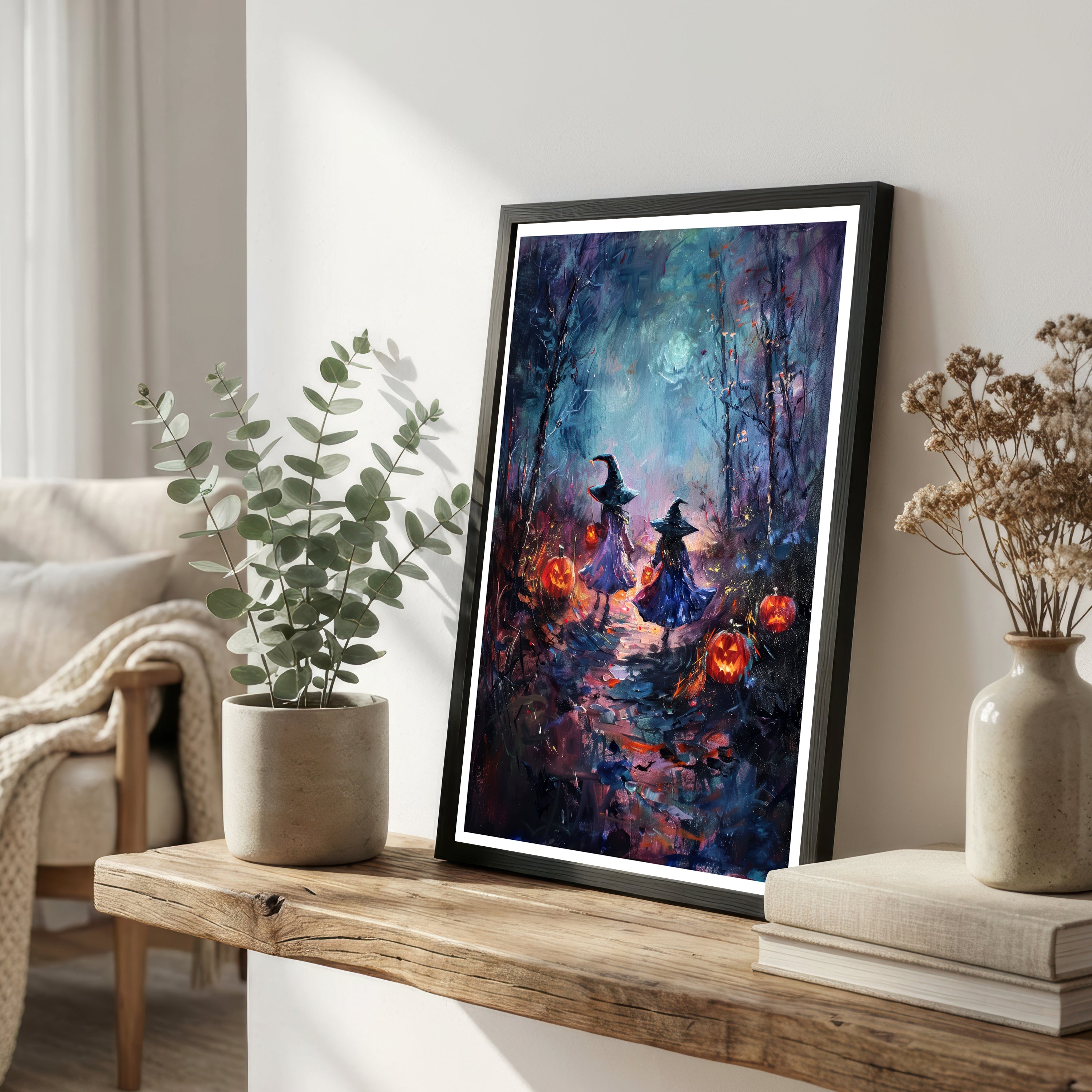 Moonlit Halloween Witches Art Print