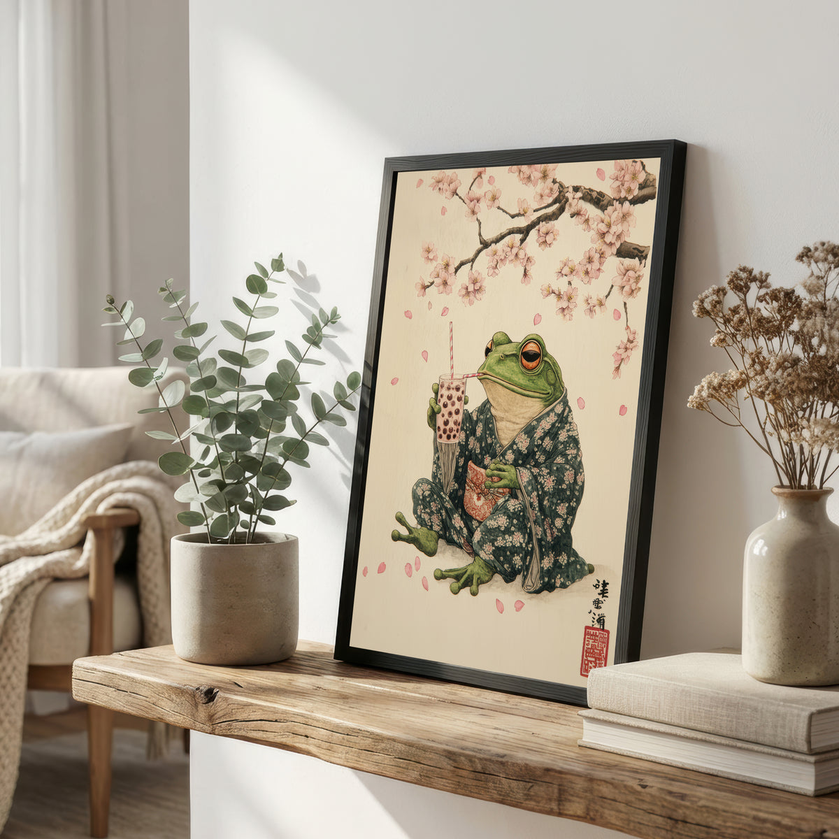 Japanese Frog Bubble Tea Art Print