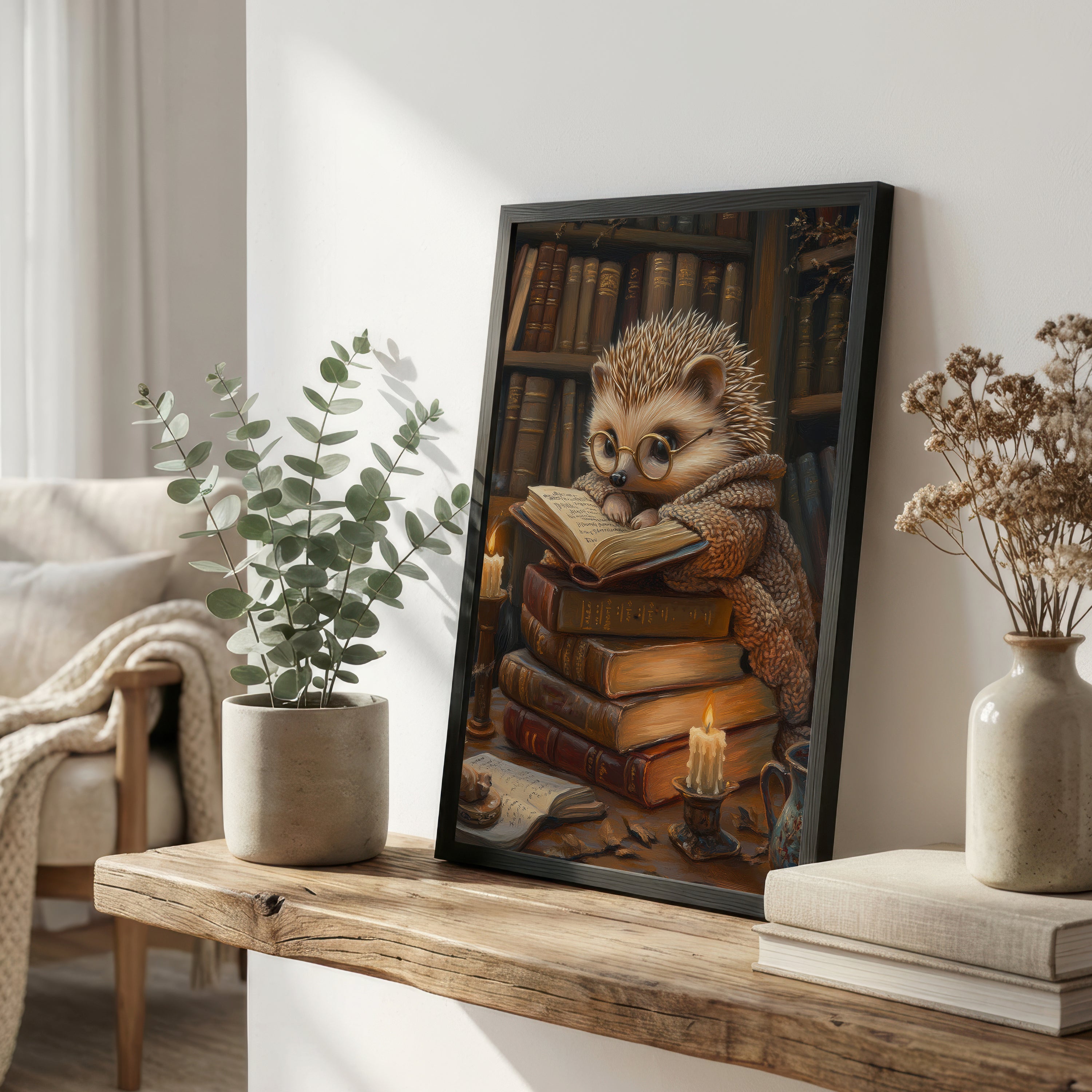 Hedgehog Scholar Dark Academia Art Print