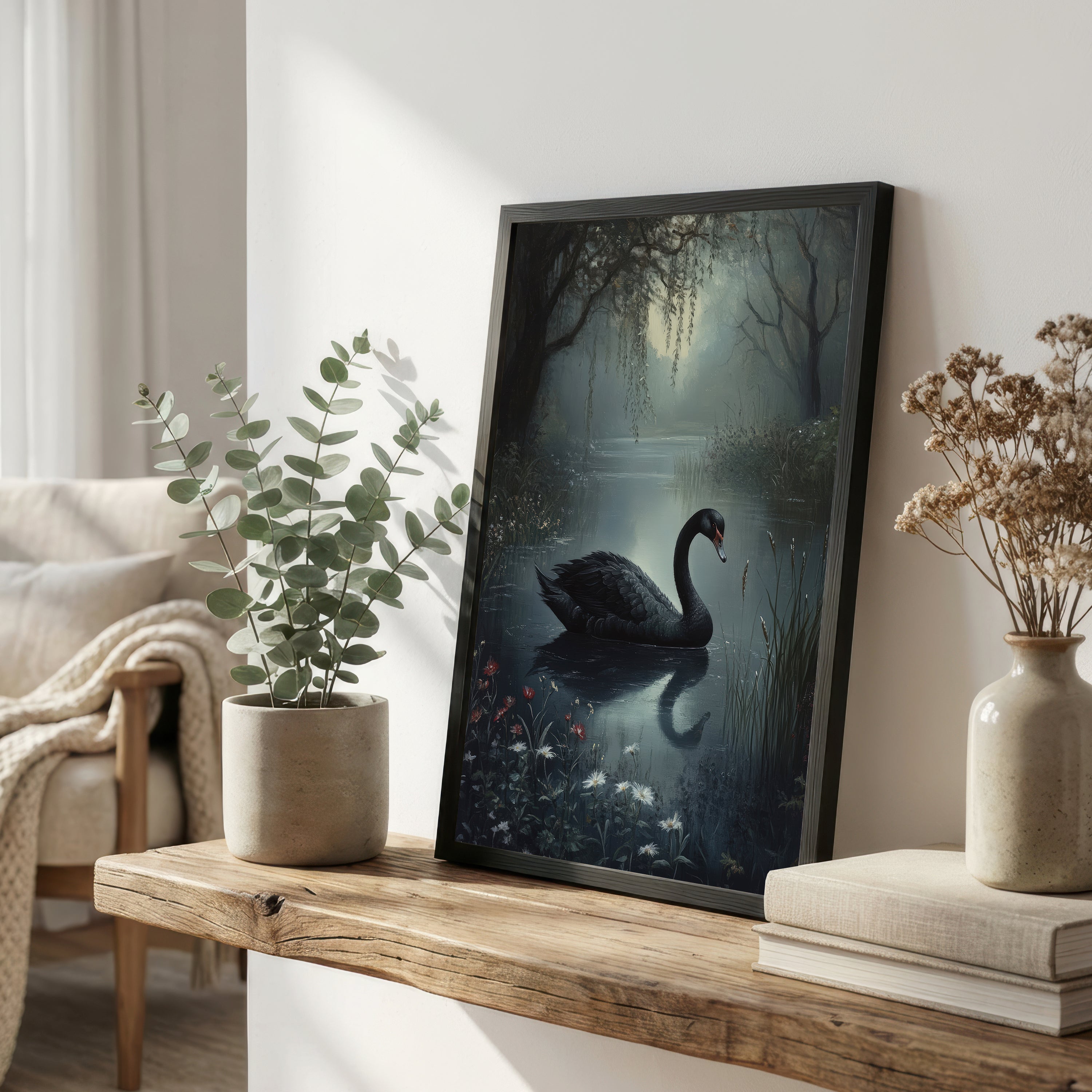 Black Swan Woodland Art Print