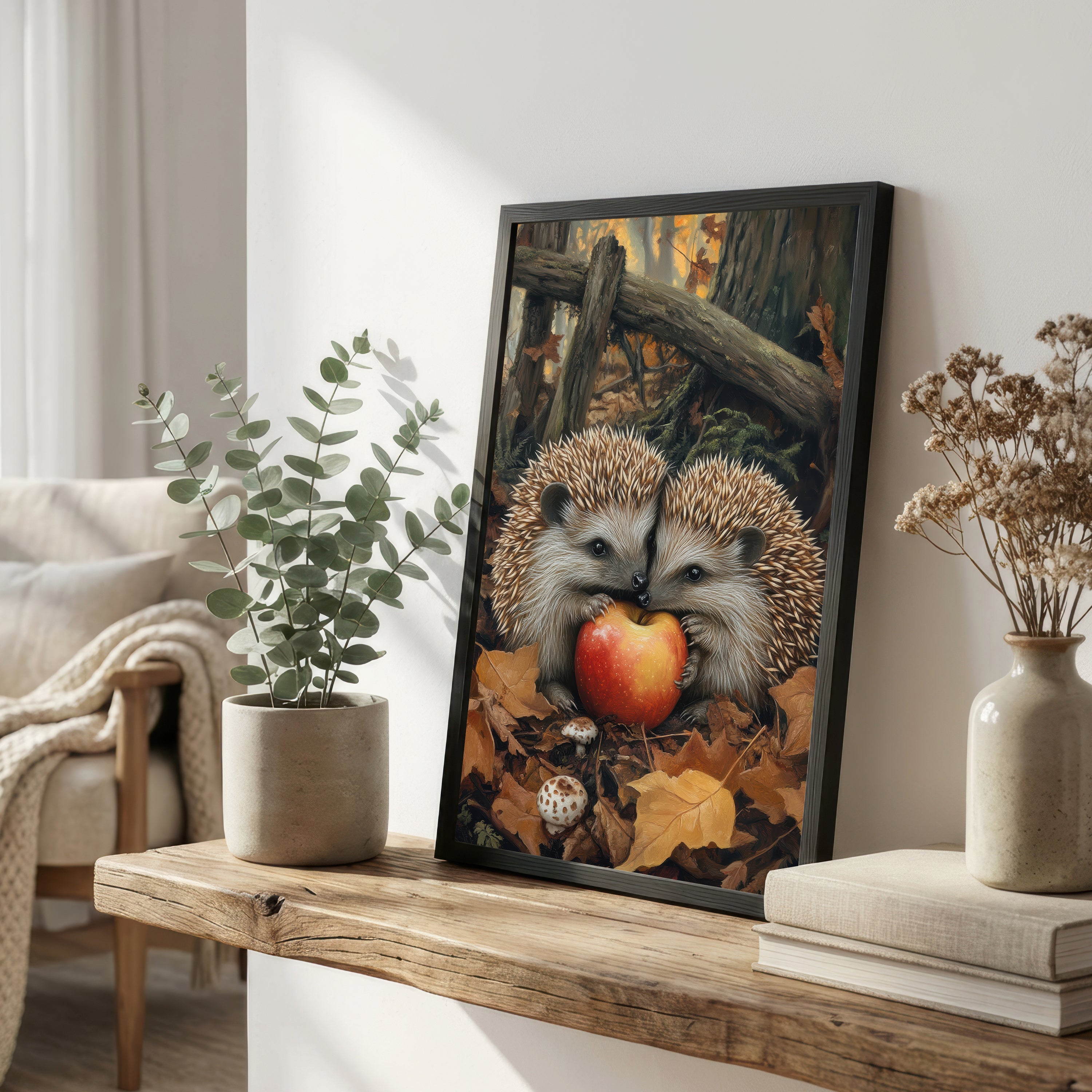 Hedgehog Apple Woodland Art Print