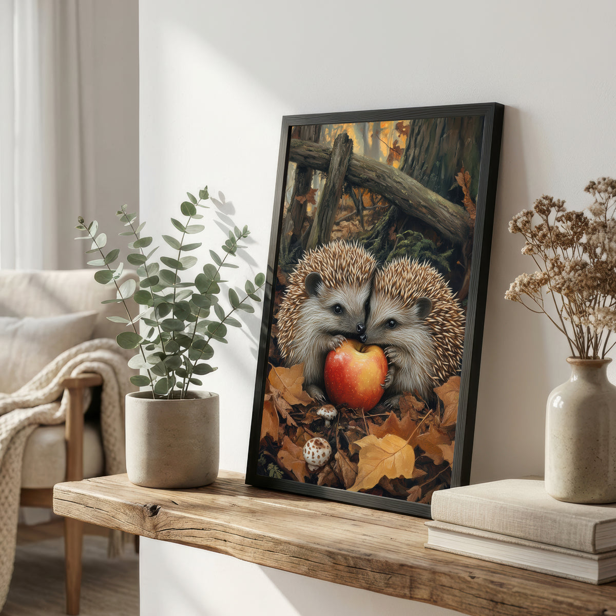 Hedgehog Apple Woodland Art Print