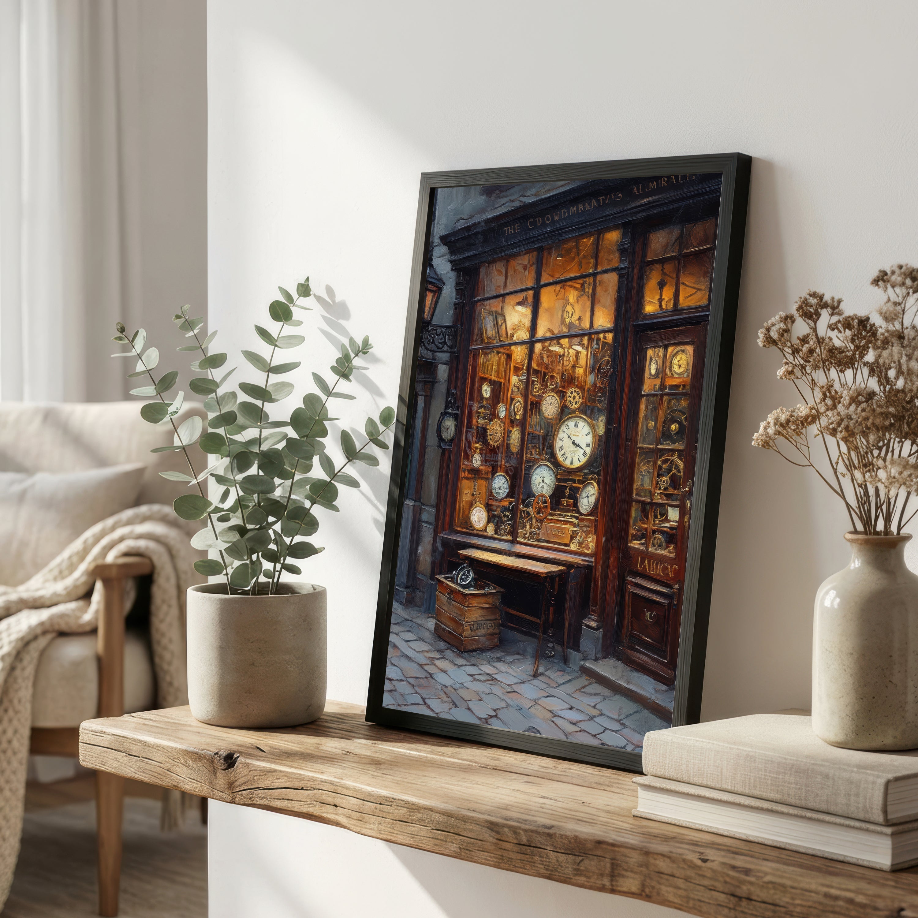 Vintage Clockmaker Shop Art Print