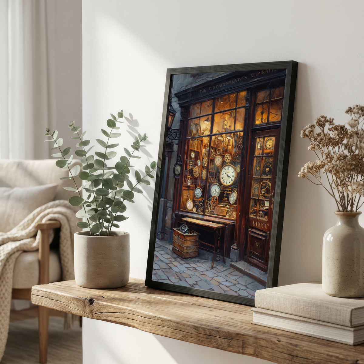 Vintage Clockmaker Shop Art Print