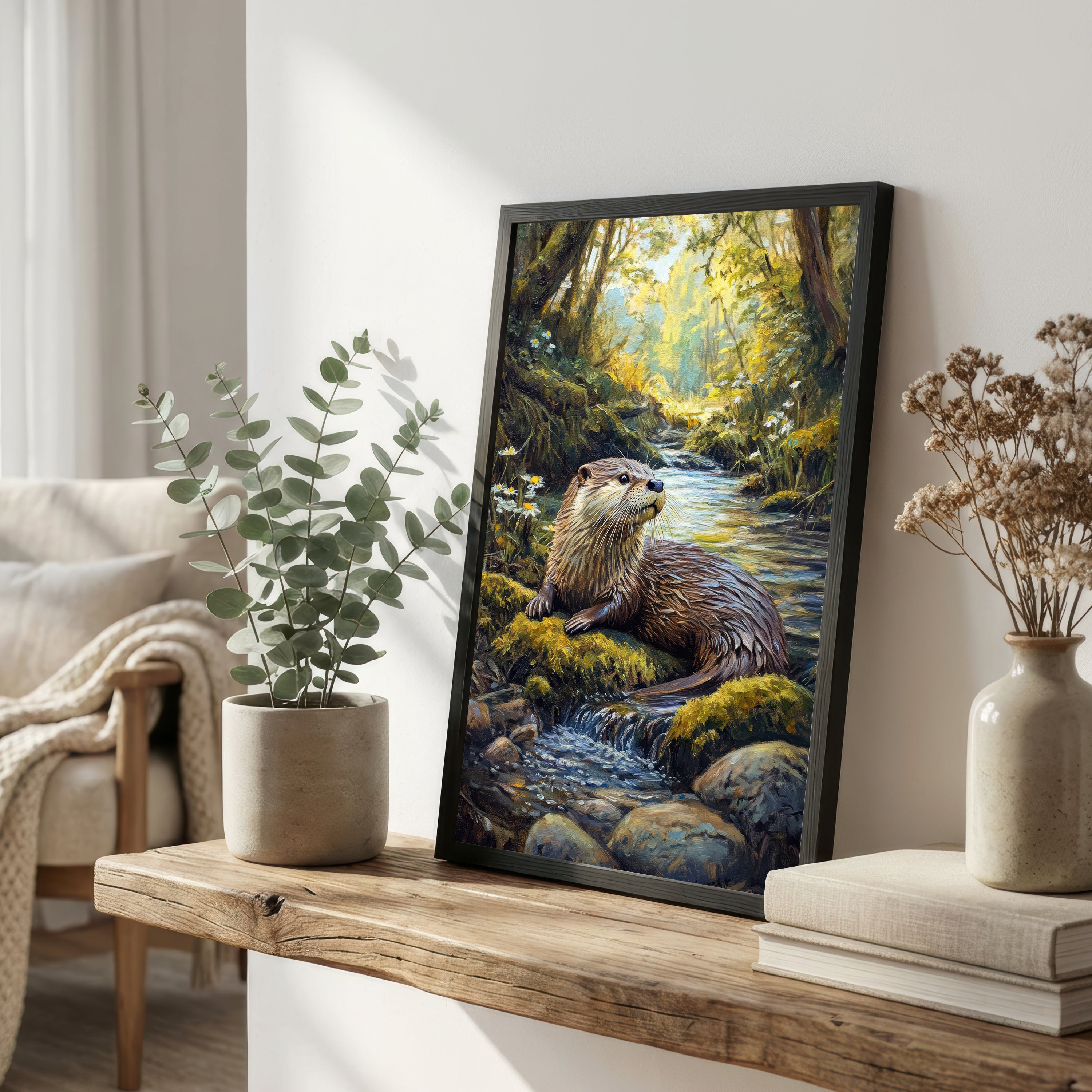 Woodland Otter Stream Art Print