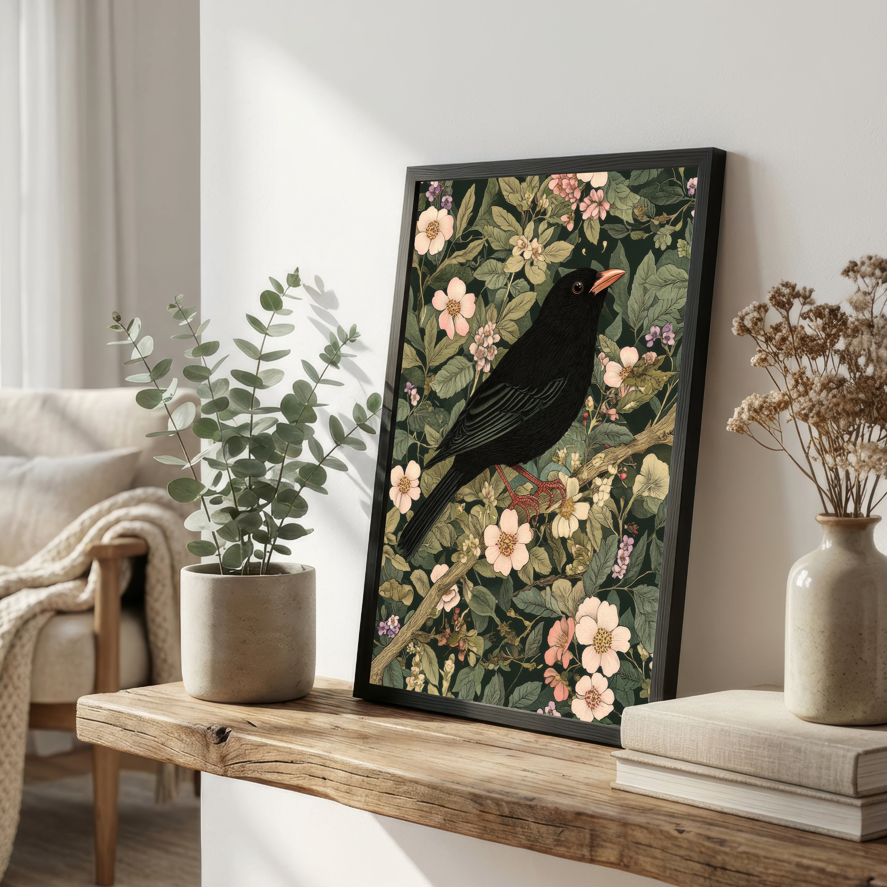 Black Crow Floral Art Print