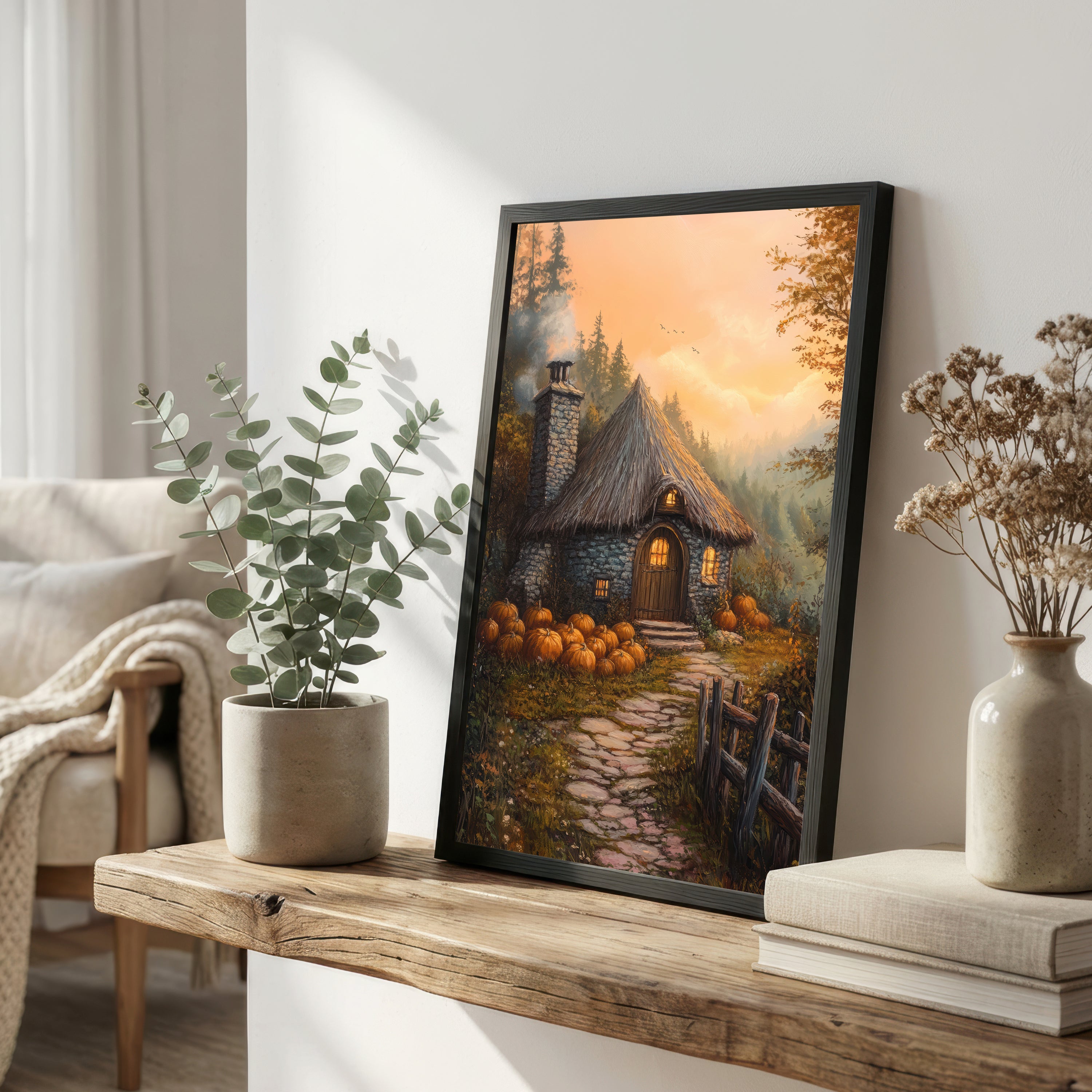 Autumn Pumpkin Cottage Art Print