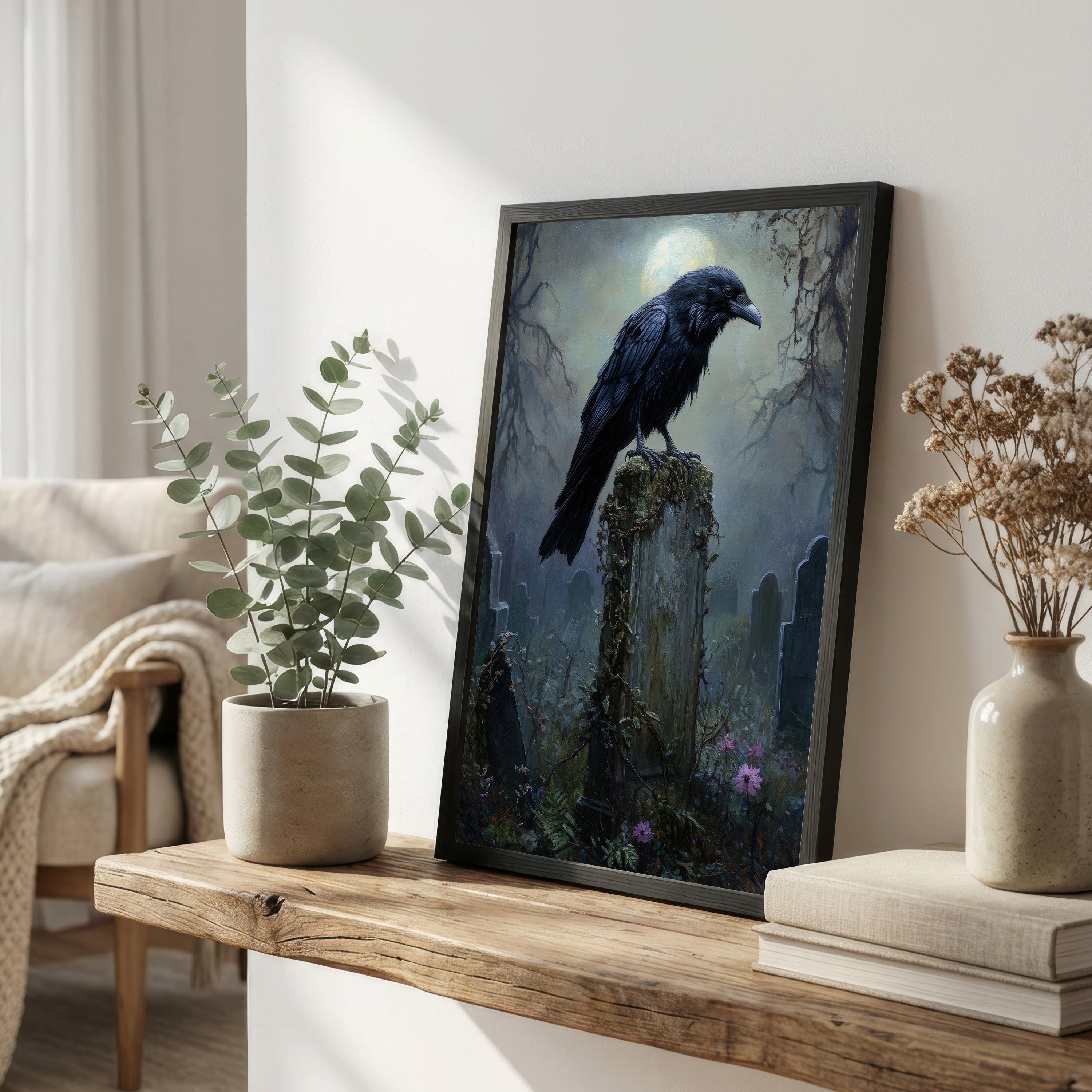 Gothic Raven Cemetery Art Print