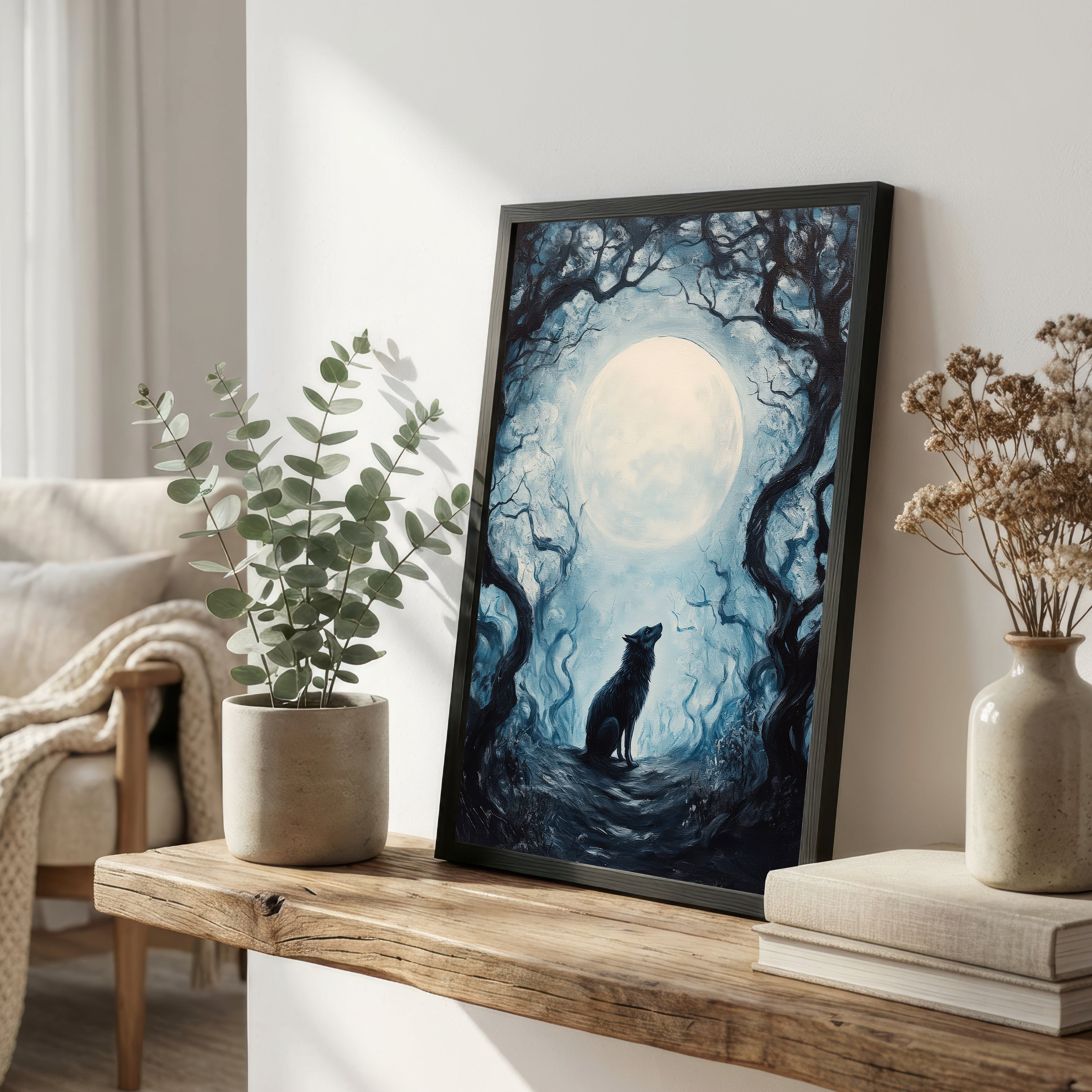 Moonlit Wolf Forest Art Print