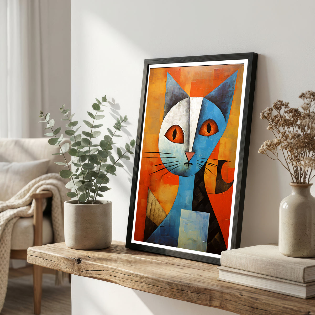 Geometric Blue Cat Art Print