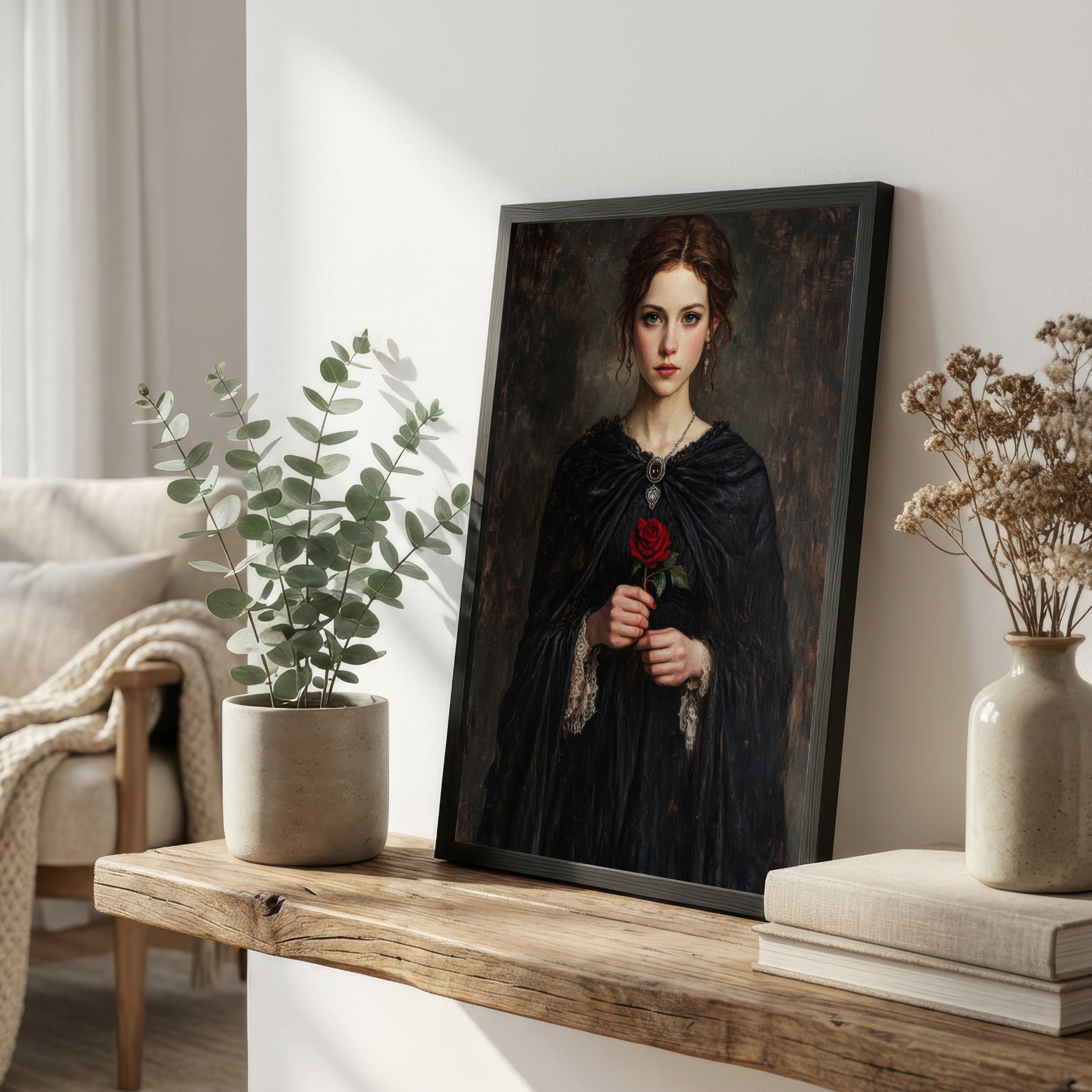 Gothic Woman with Rose Art Print