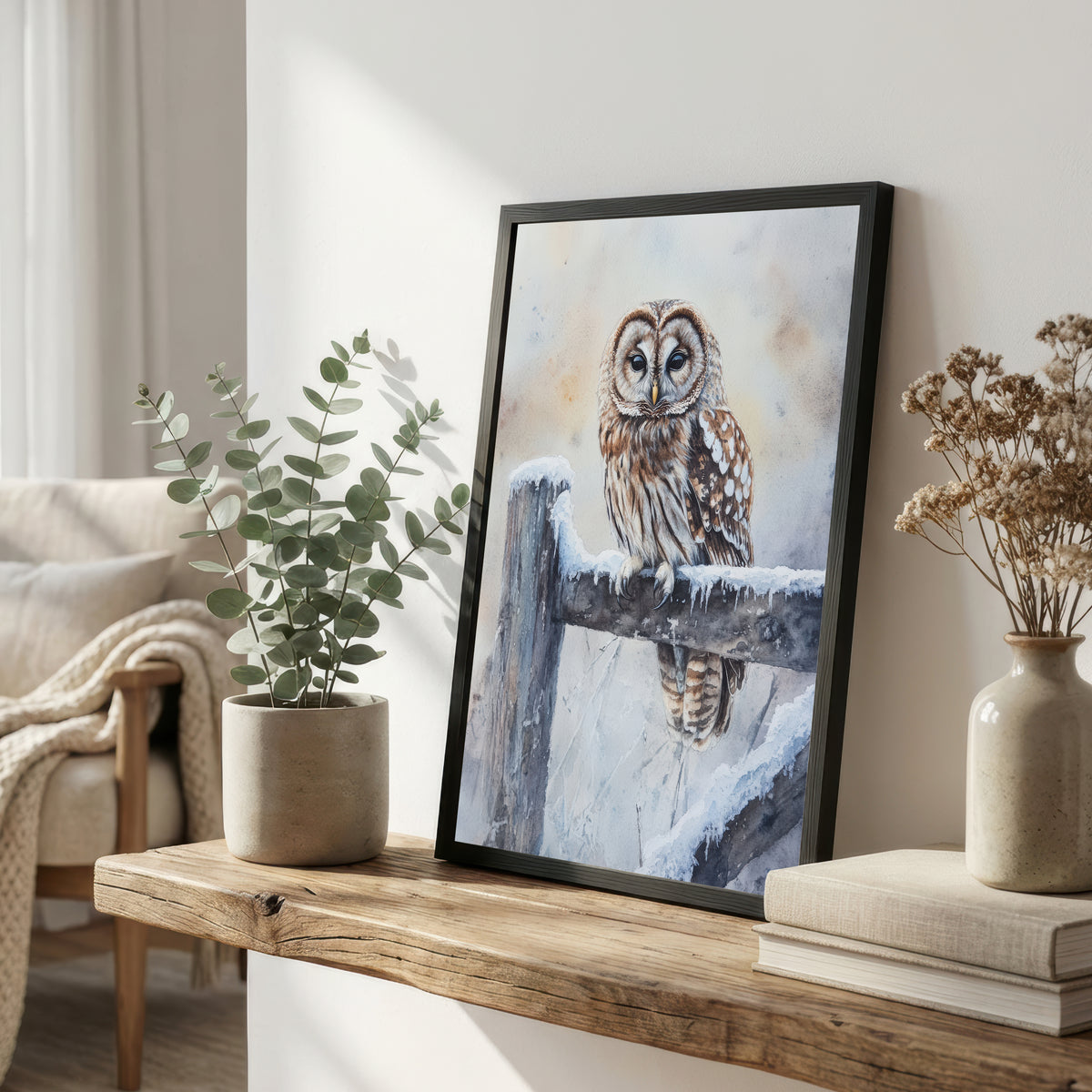 Winter Owl Watercolour Art Print