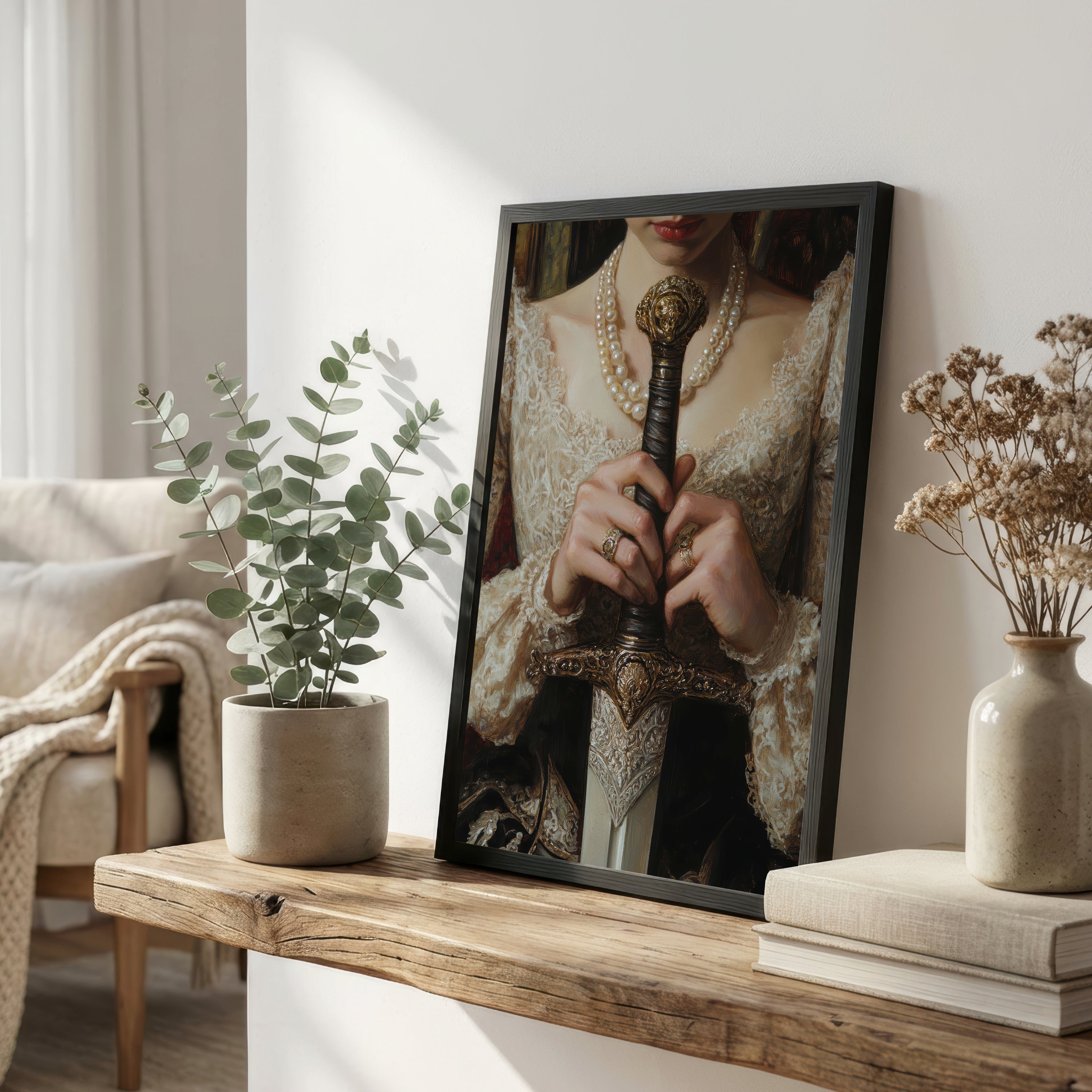 Gothic Woman with Ornate Sword Art Print