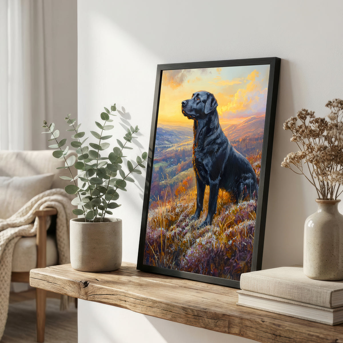 Black Labrador Mountain Art Print