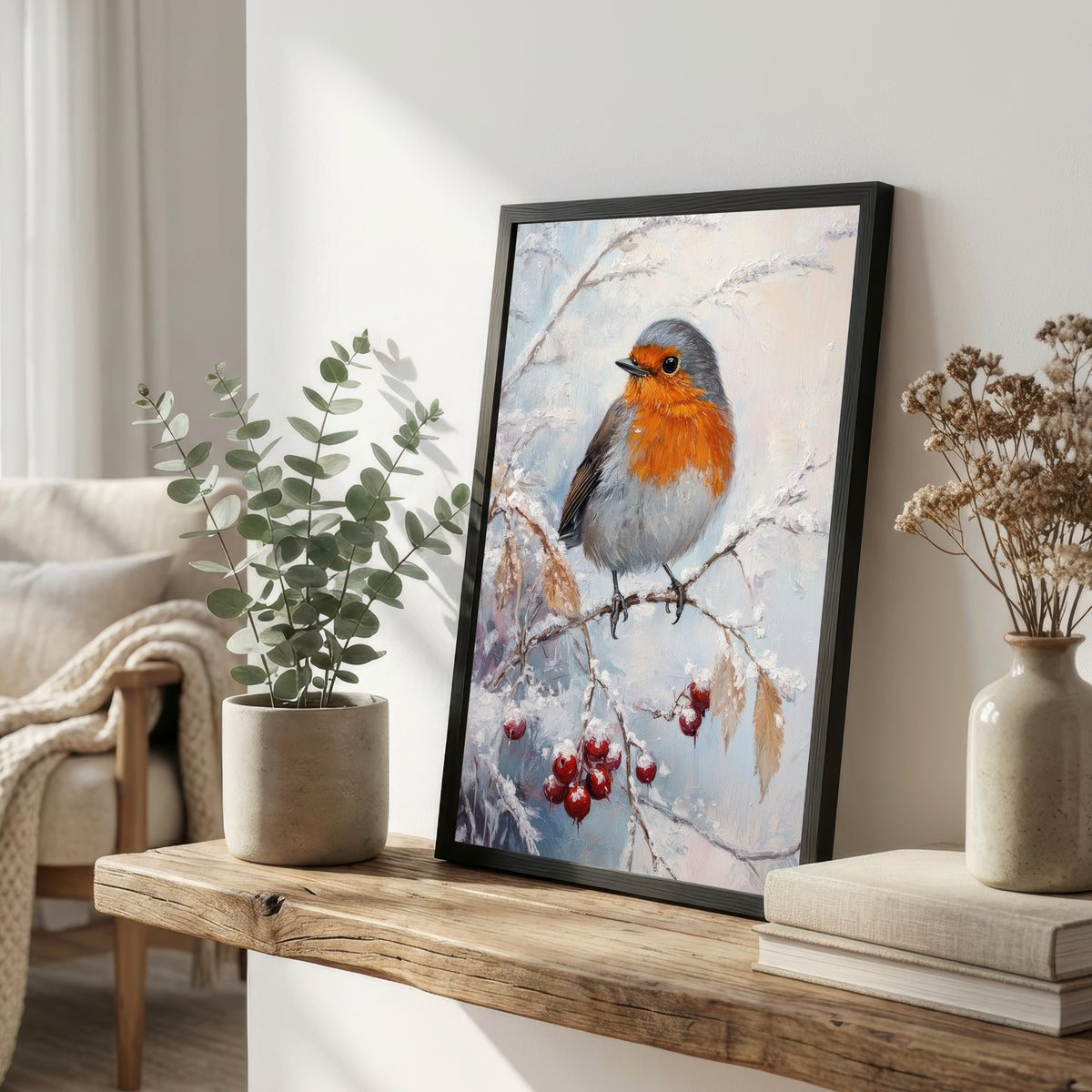 Snowy Robin Art Print