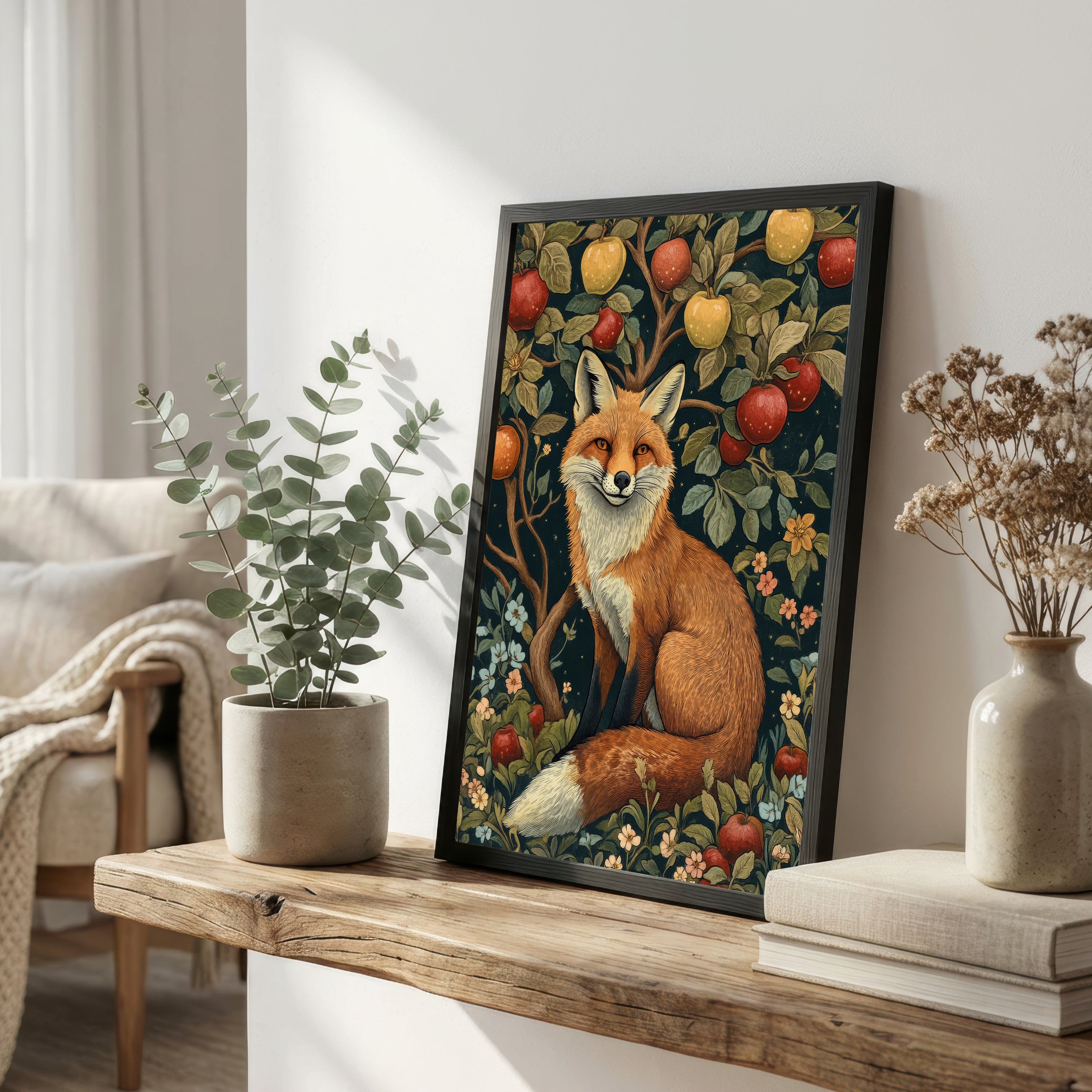 Woodland Fox Apple Tree Art Print