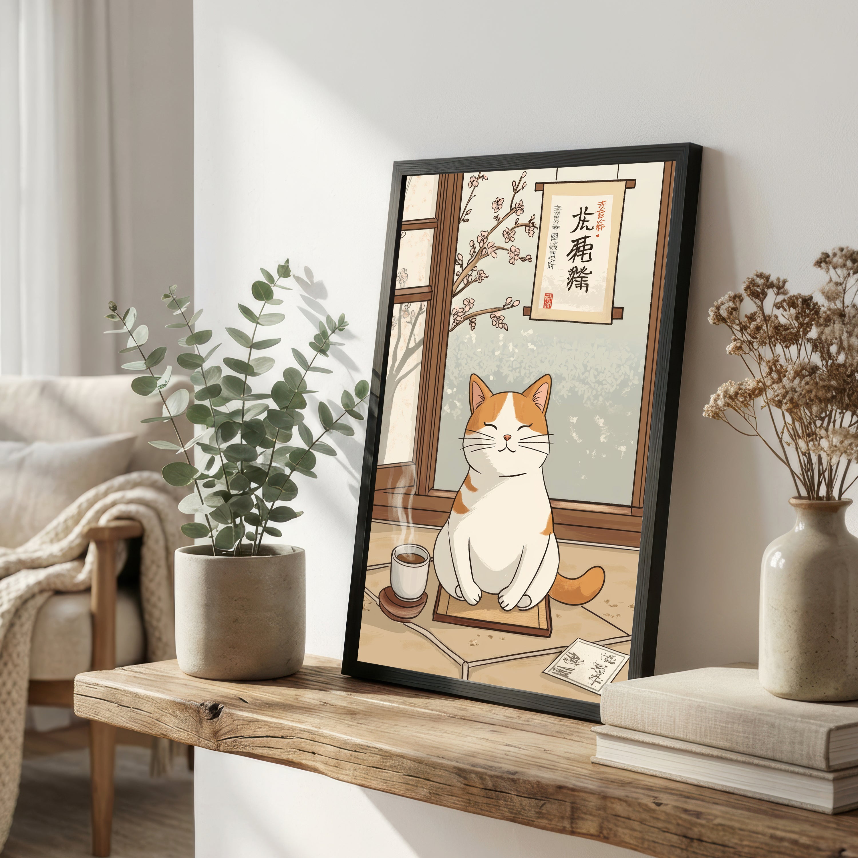 Japanese Cat Tea Room Art Print