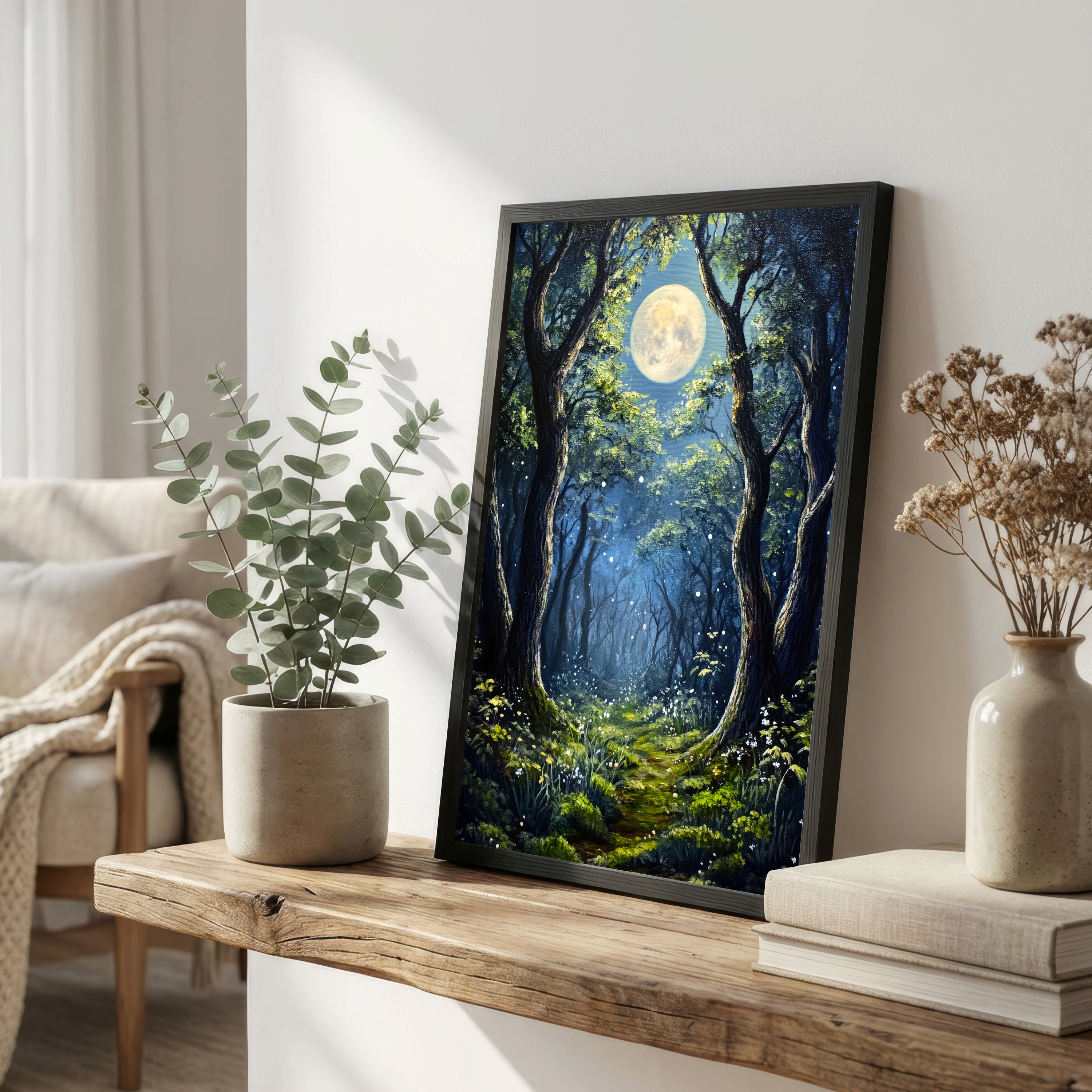 Moonlit Woodland Forest Art Print