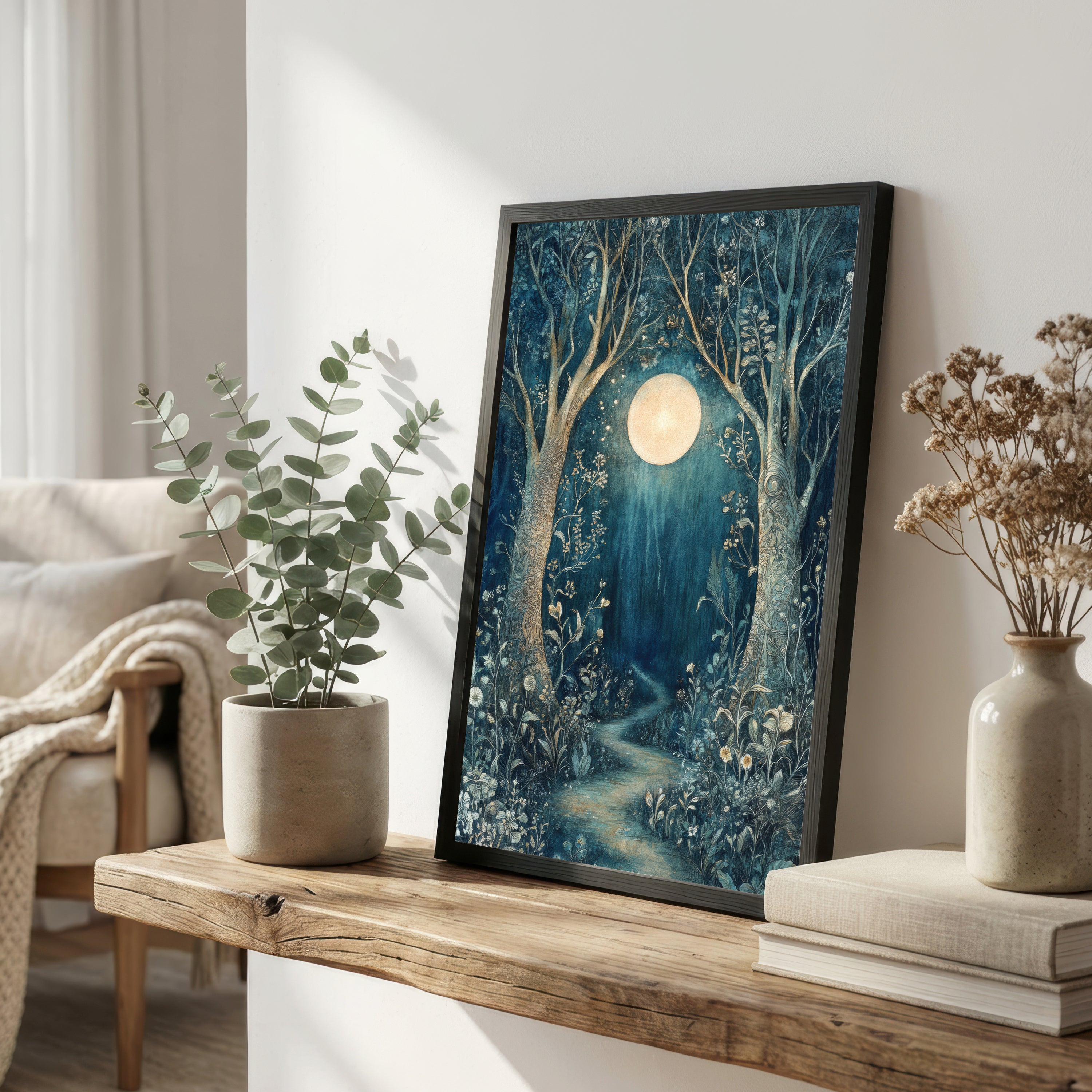 Moonlit Woodland Path Art Print