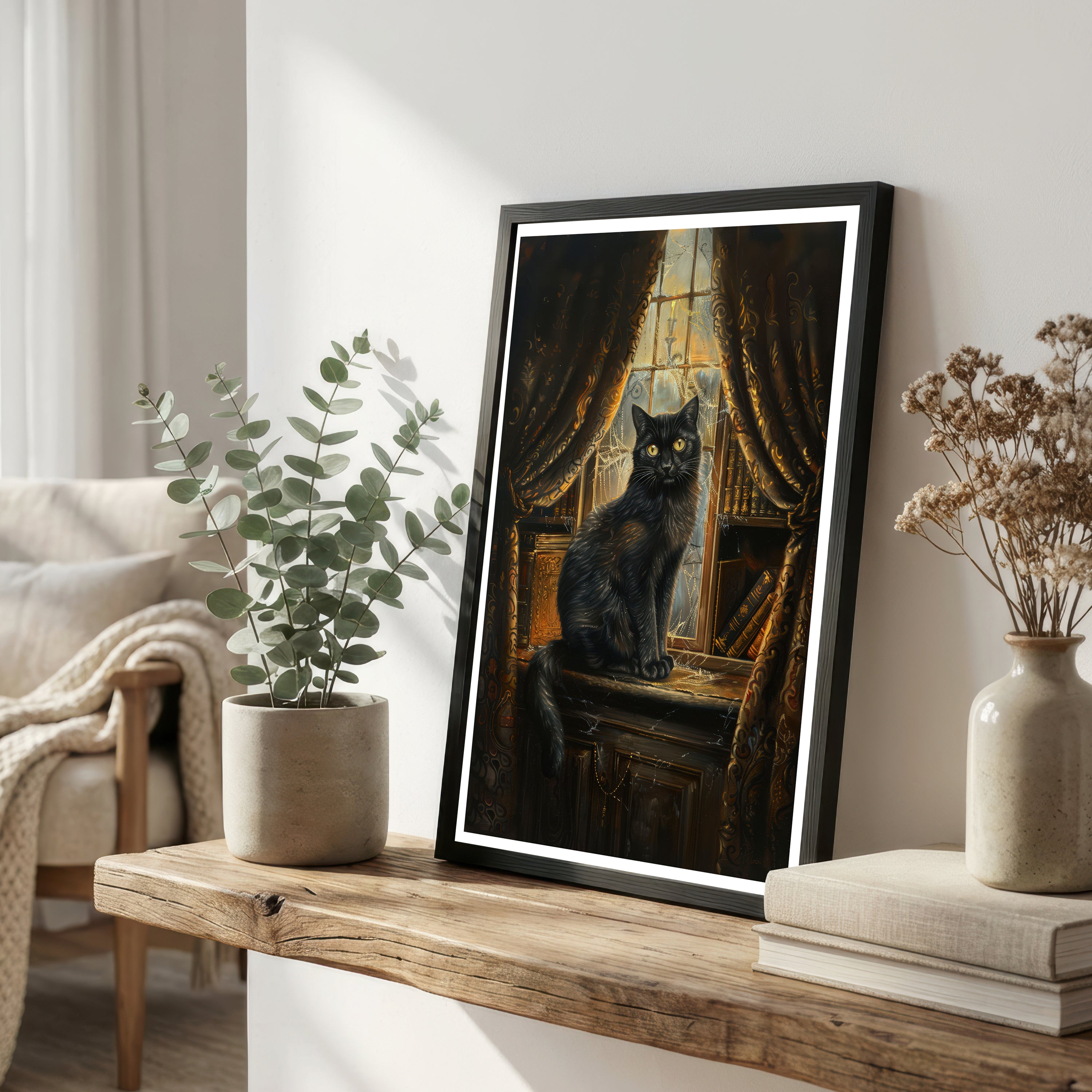 Gothic Black Cat Art Print