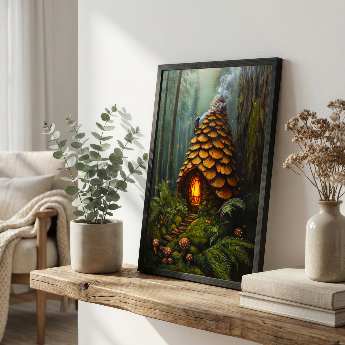 Enchanted Pinecone Cottage Art Print