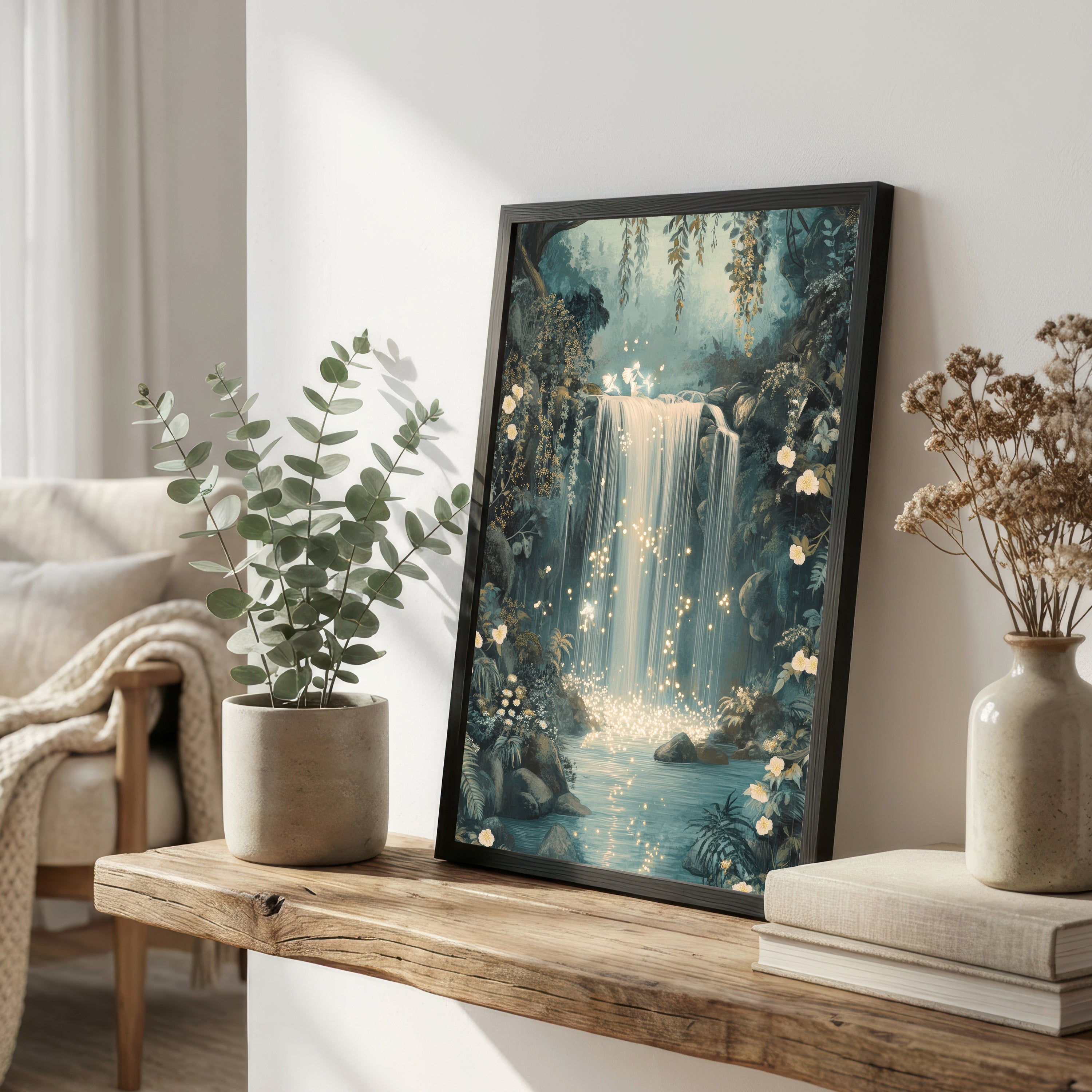 Enchanted Forest Waterfall Art Print