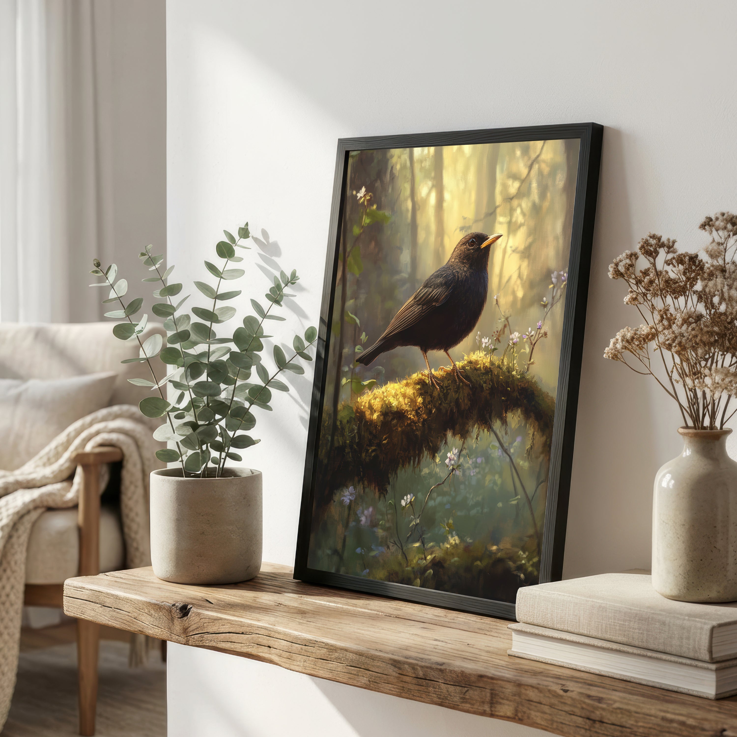 Blackbird Woodland Art Print