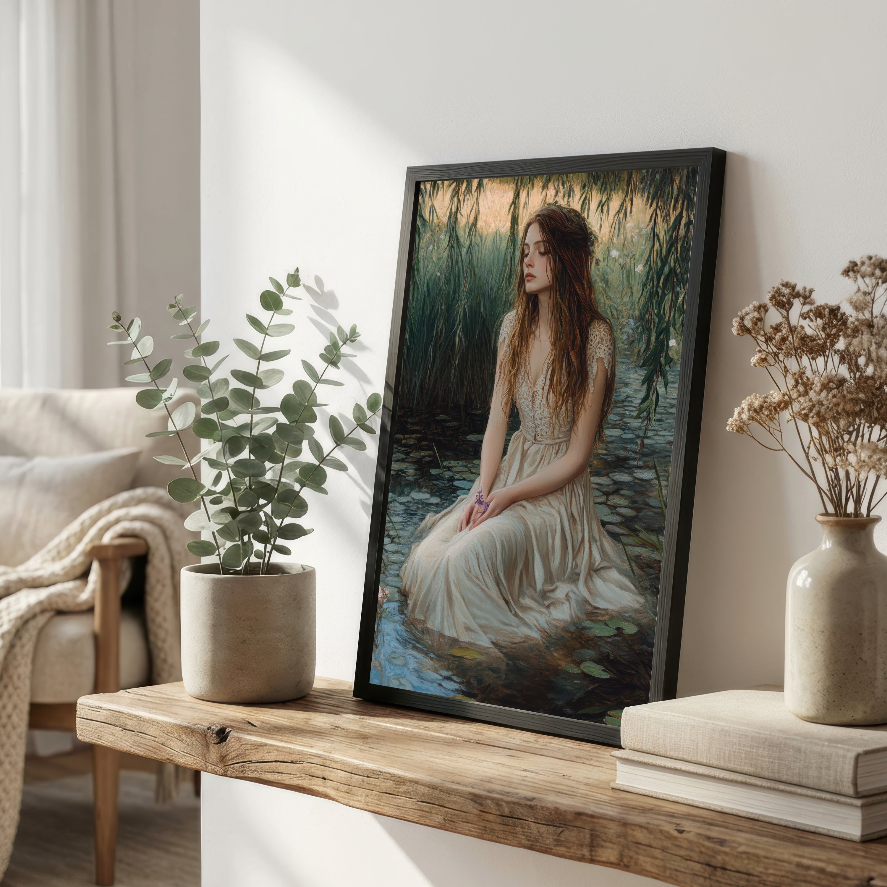 Woman in Pond Romantic Art Print