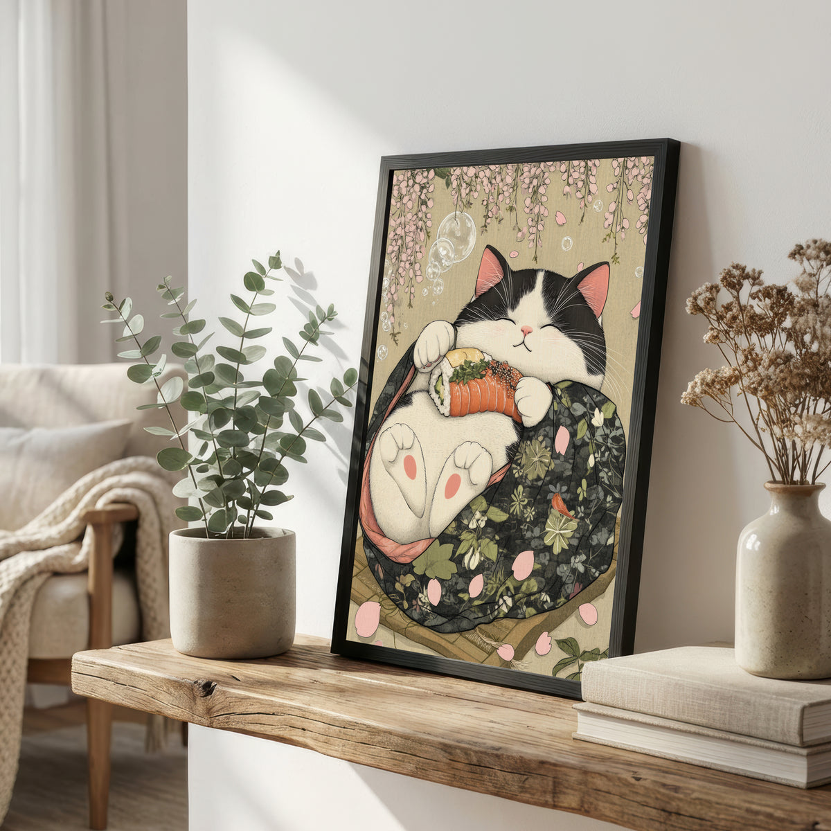 Japanese Cat Sushi Art Print