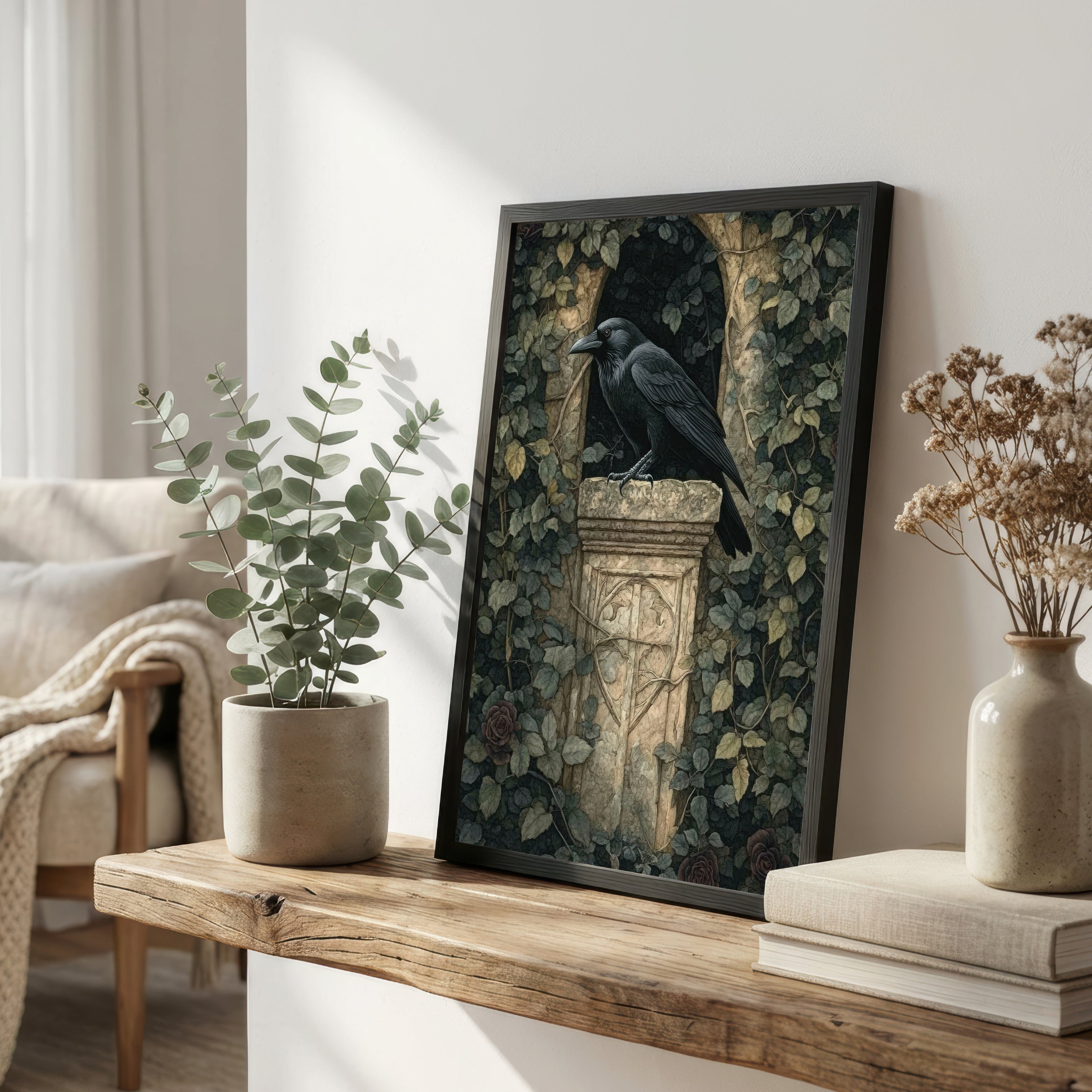 Vintage Raven Botanical Art Print