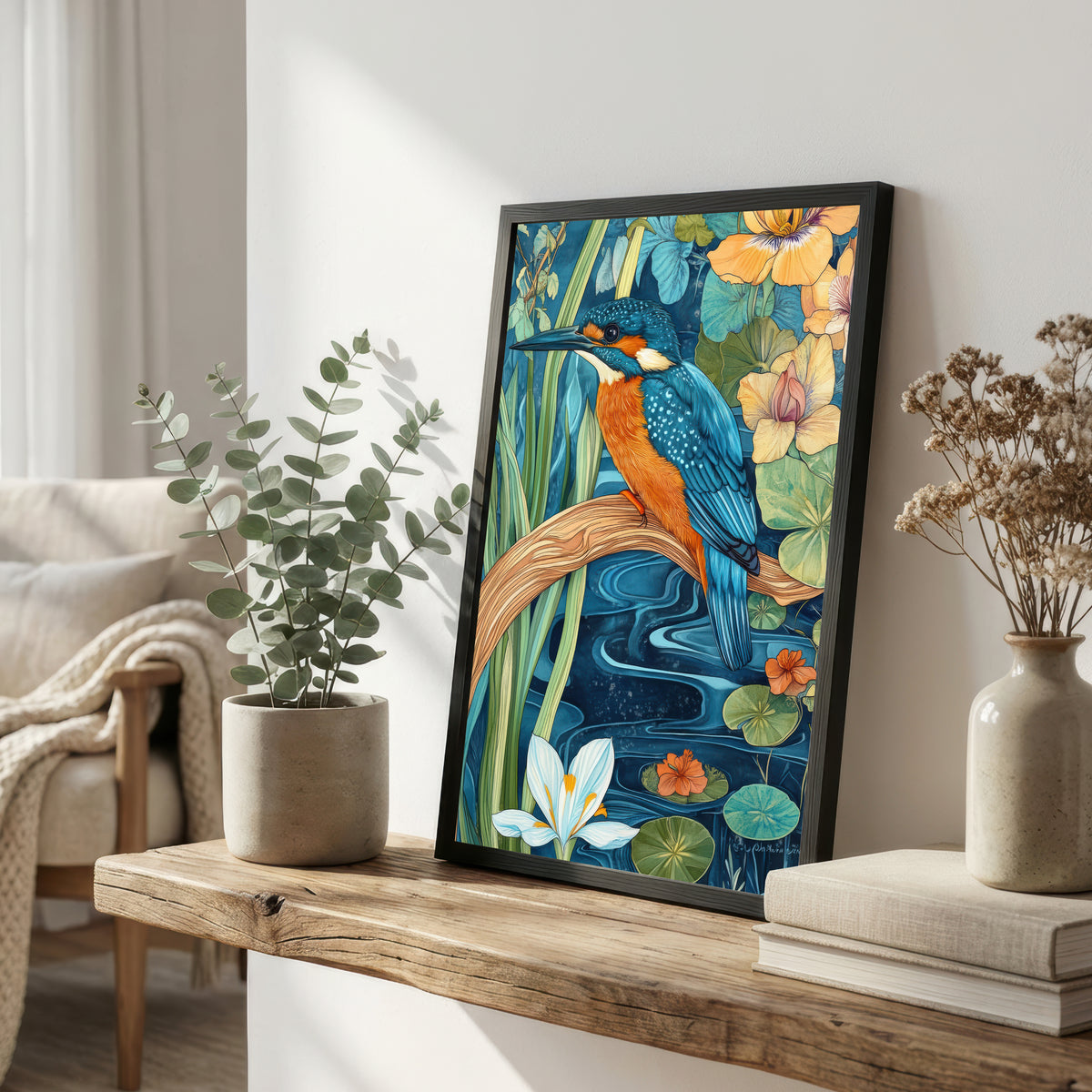 Kingfisher Water Lily Art Print