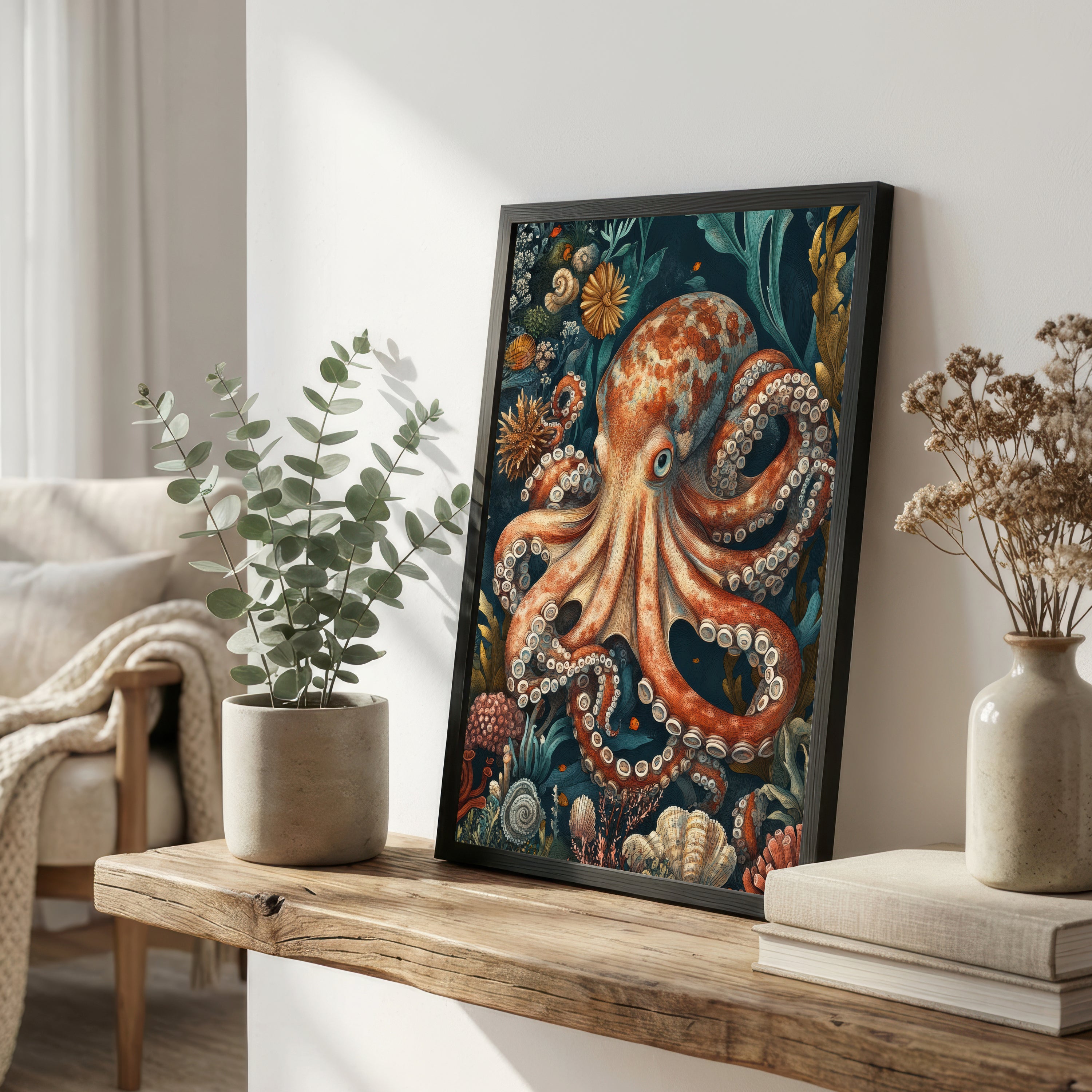 Vintage Octopus Underwater Art Print