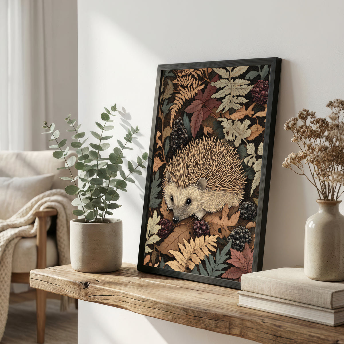 Hedgehog Woodland Foliage Art Print