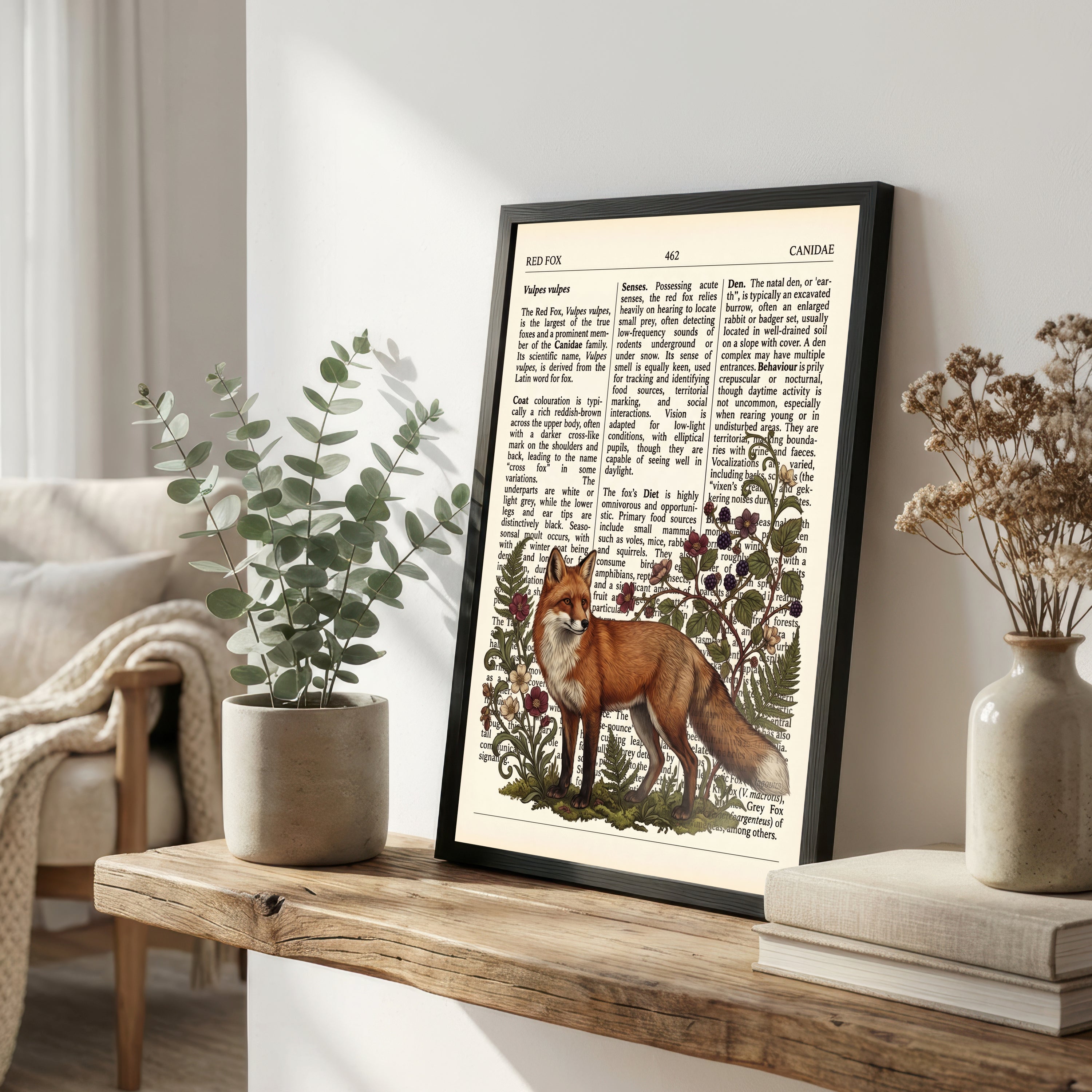 Vintage Red Fox Botanical Art Print