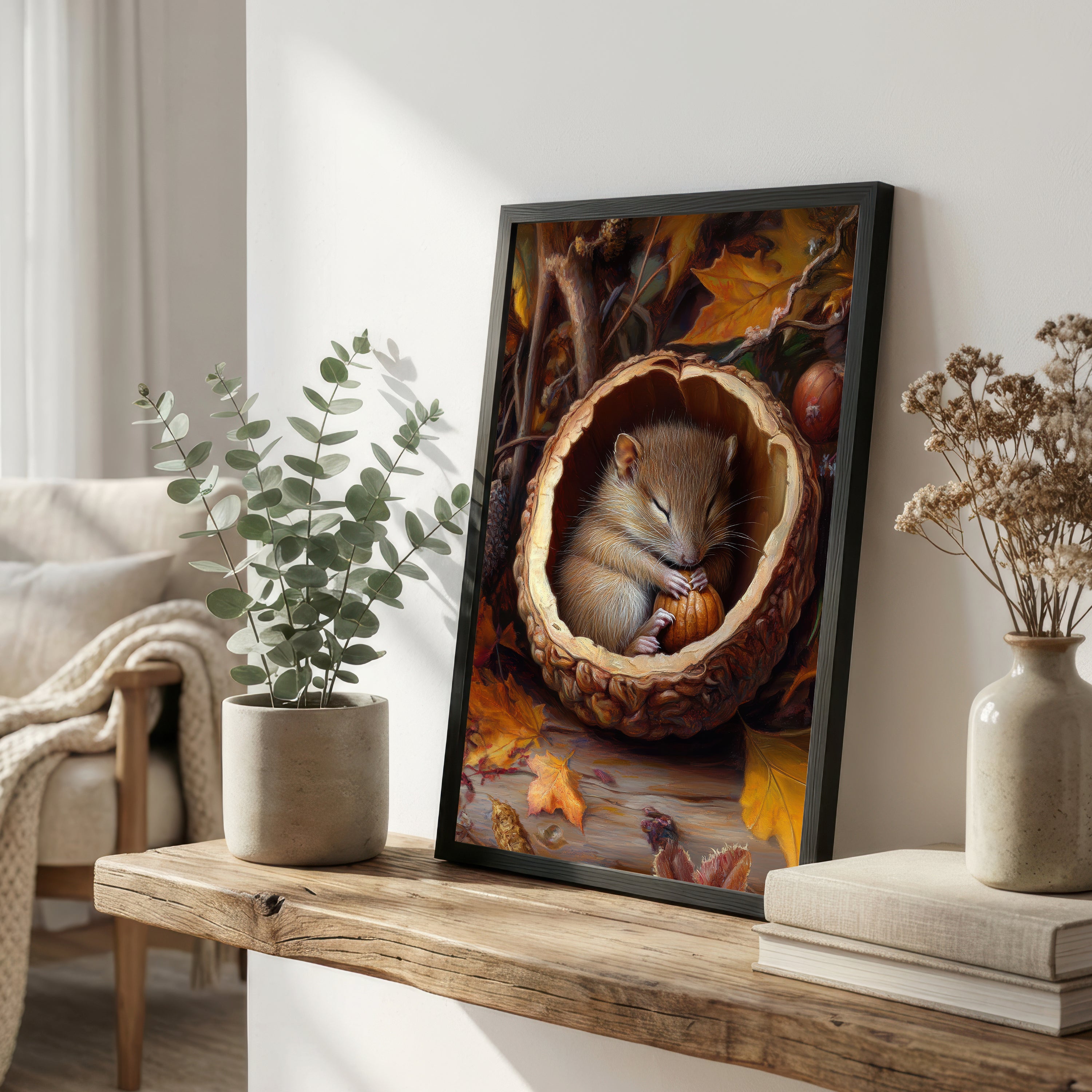 Autumn Hedgehog Pumpkin Art Print