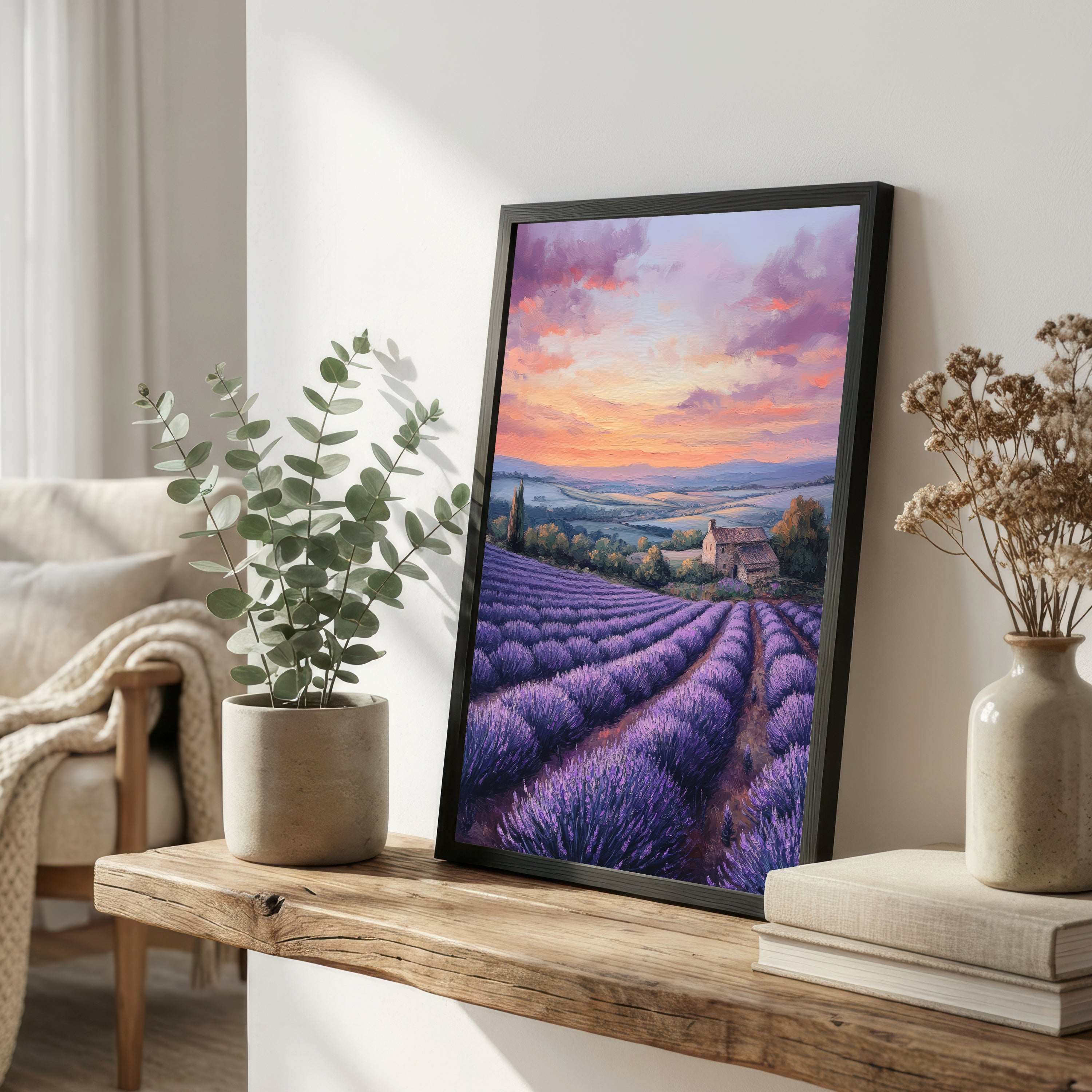 Lavender Field Cottage Landscape Art Print