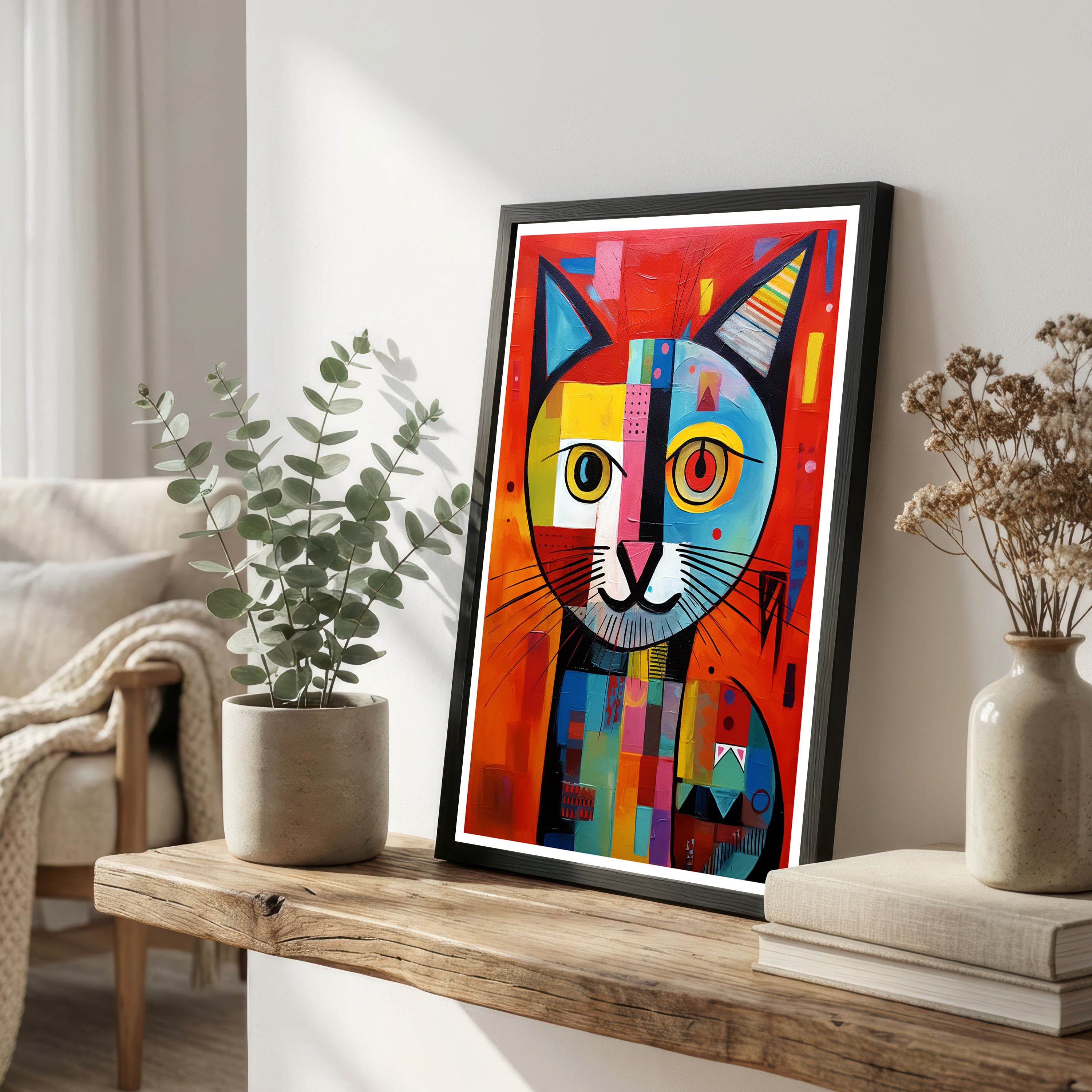 Colorful Cubist Cat Art Print