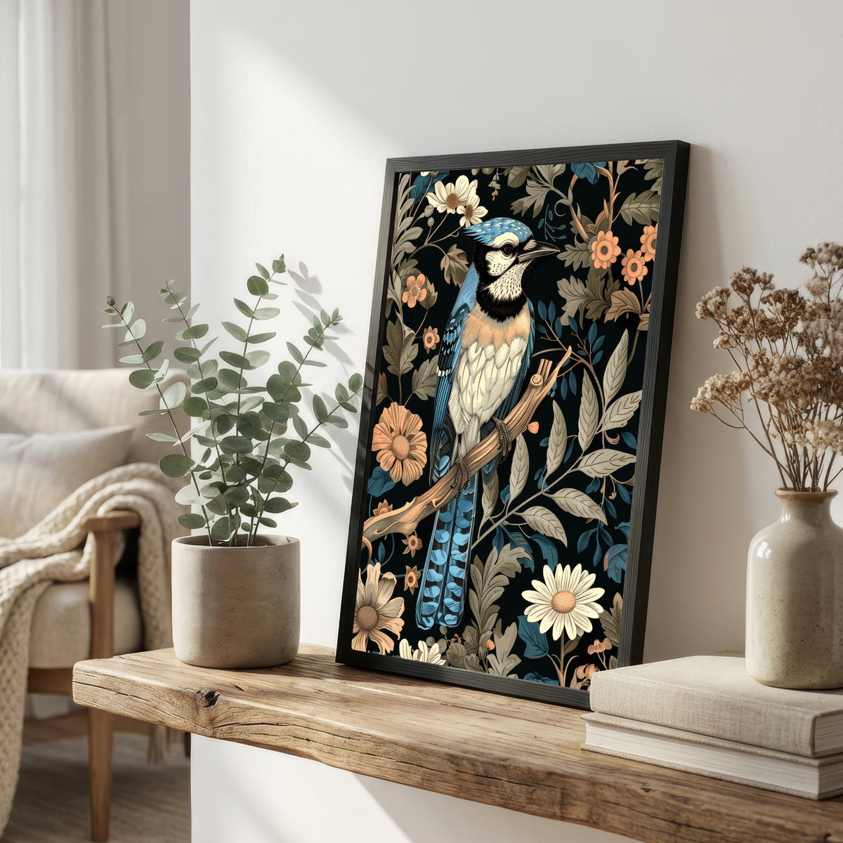 Blue Kingfisher Botanical Art Print