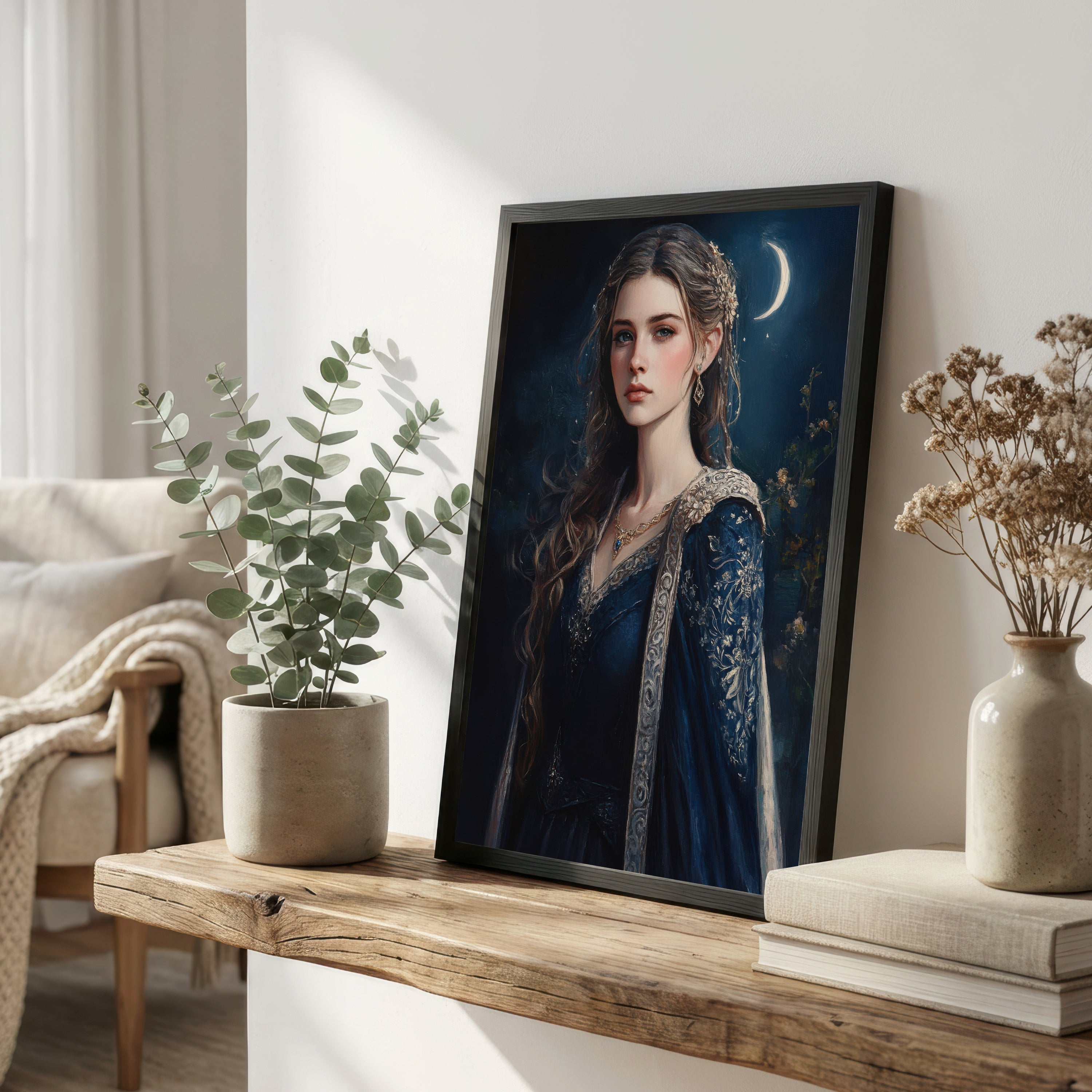 Medieval Moonlit Woman Art Print