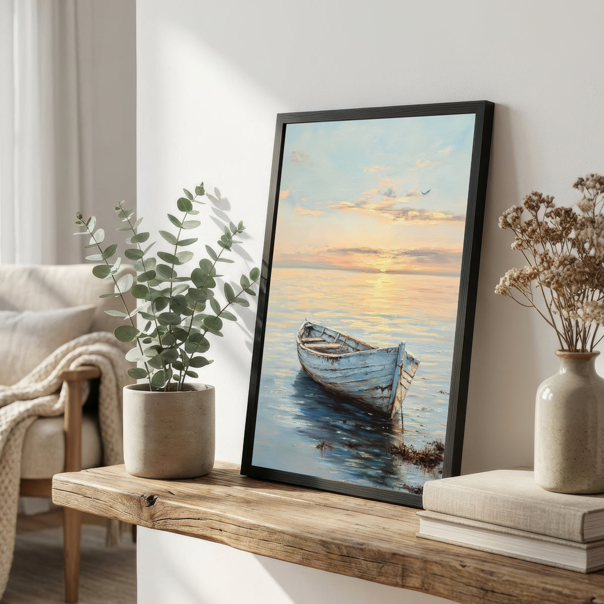 Weathered Rowboat Seascape Art Print