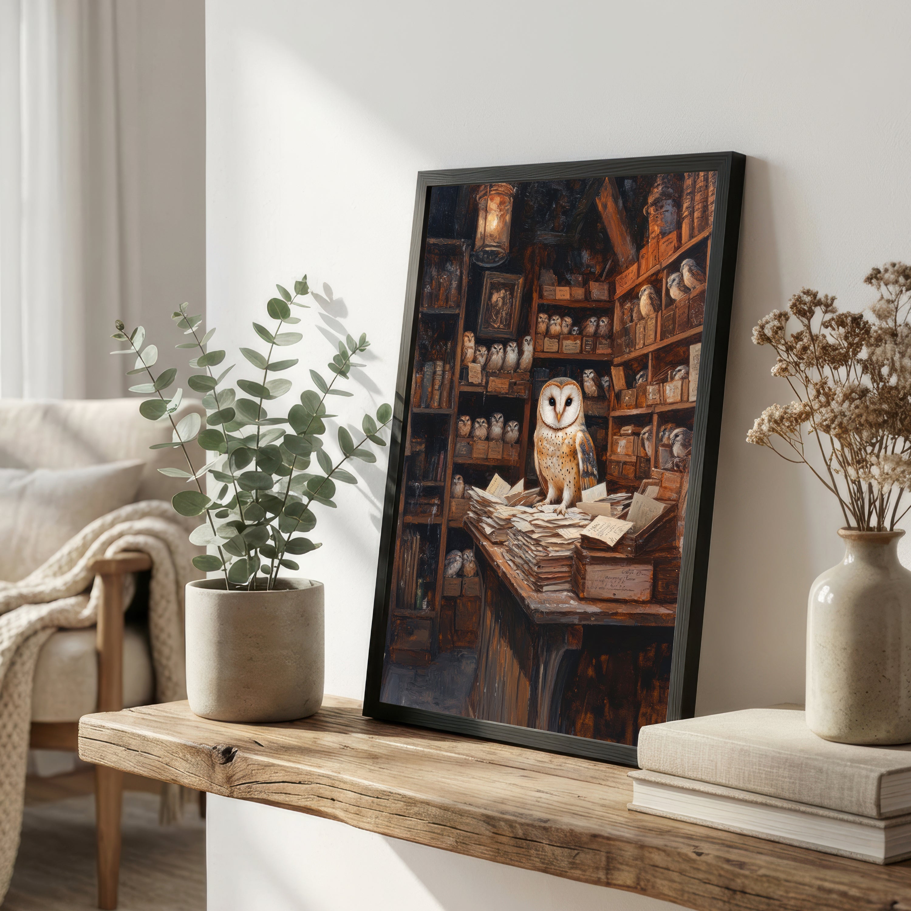 Barn Owl Library Art Print