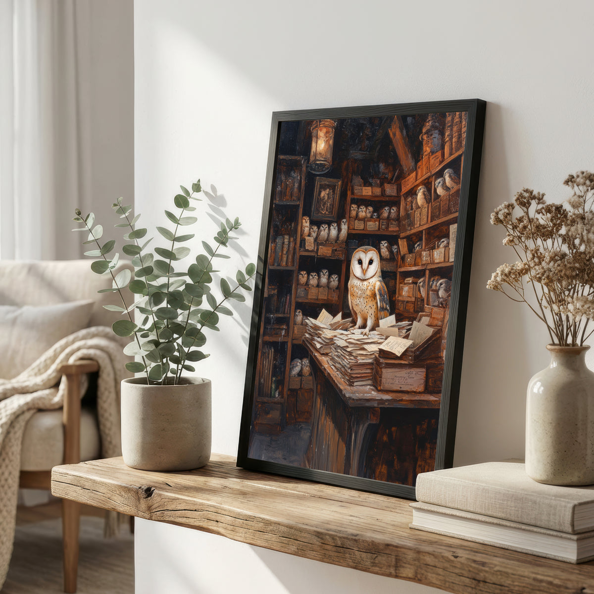 Barn Owl Library Art Print