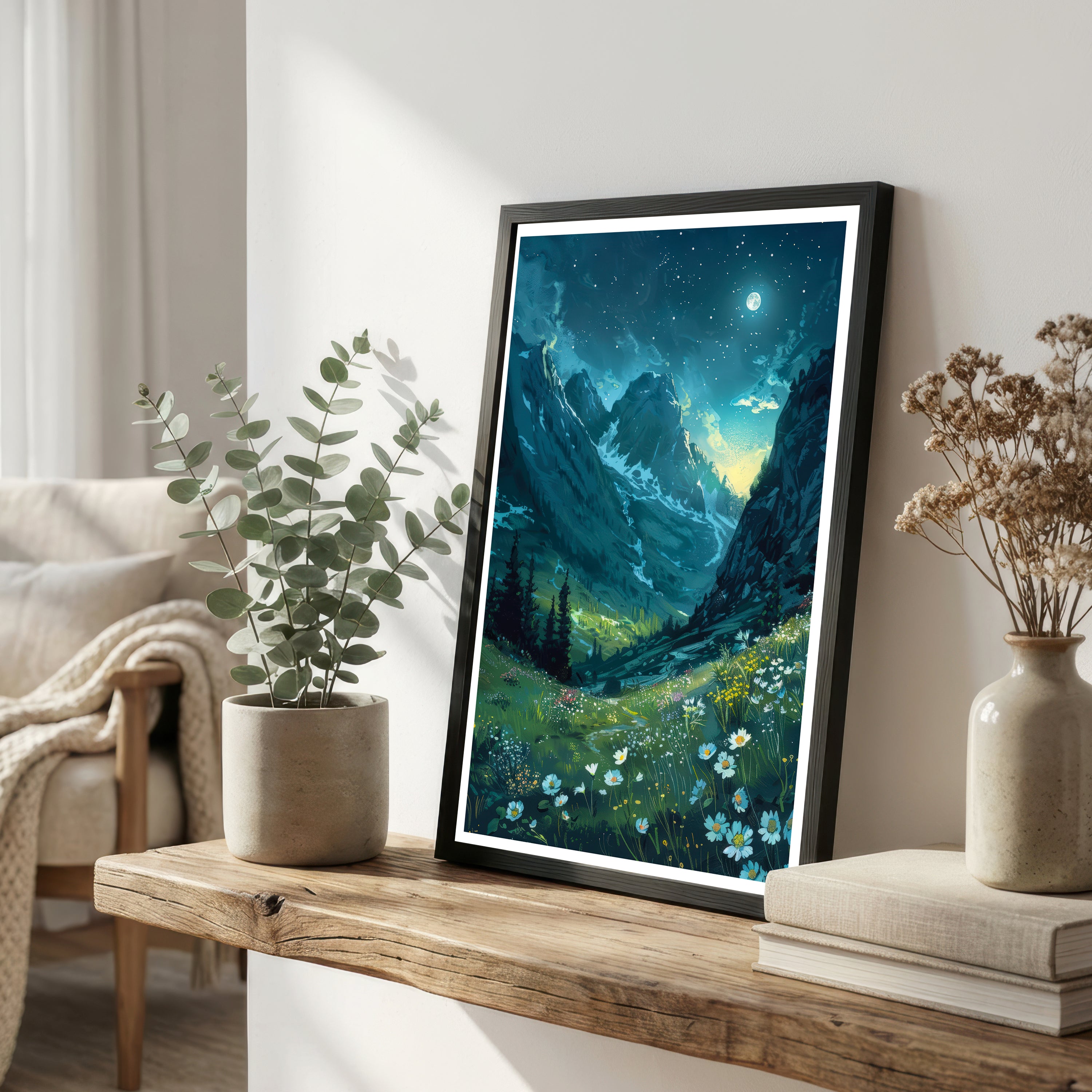 Moonlit Mountain Meadow Art Print